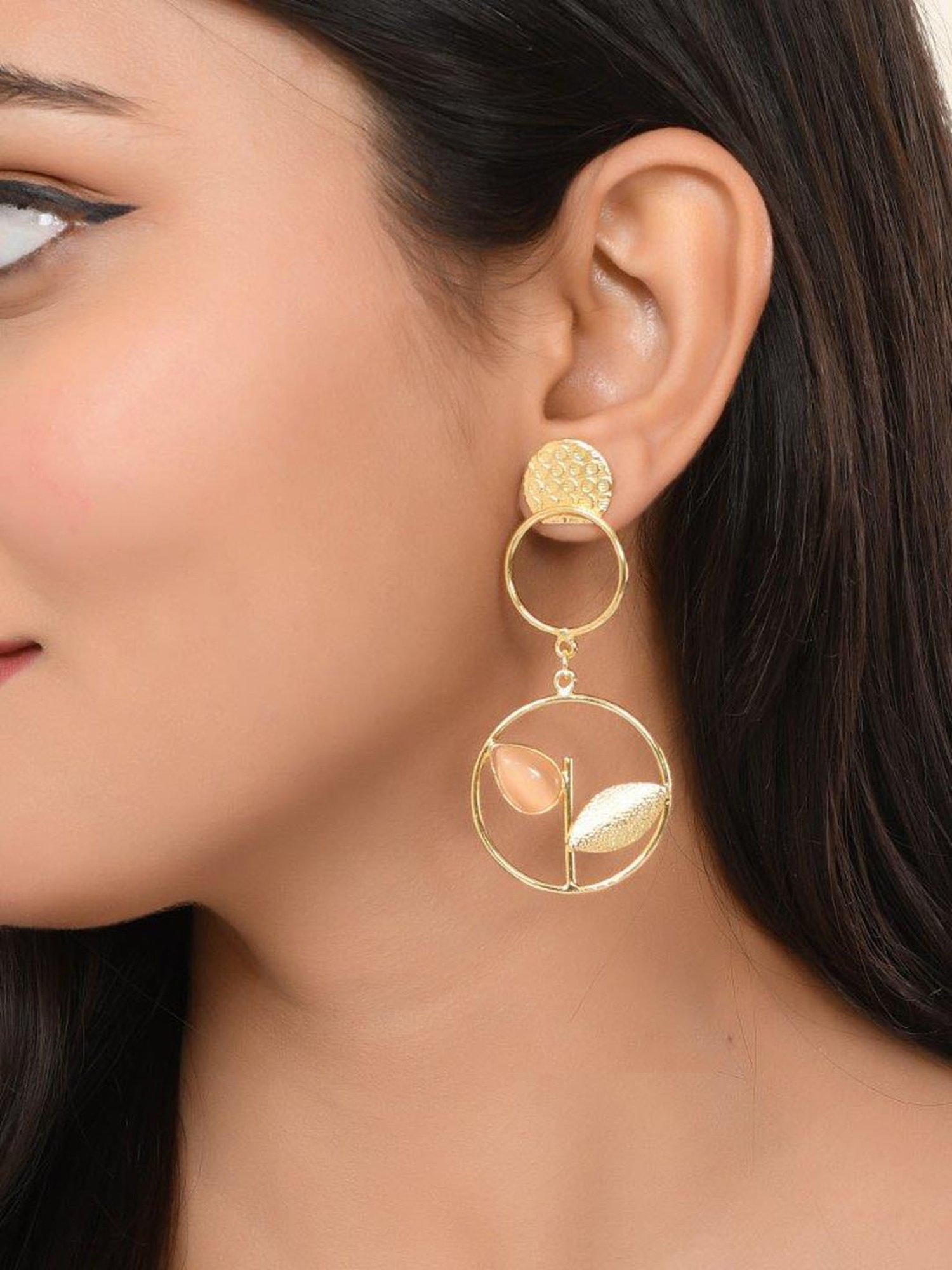 VOJ One Gram Gold Plated Round Shaped Drop Earrings for Women