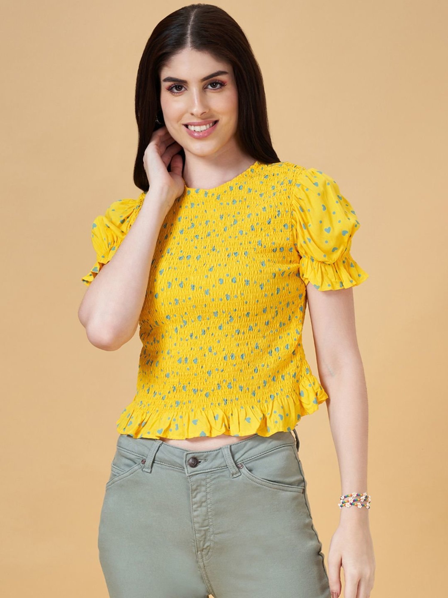People by Pantaloons Yellow Printed Top