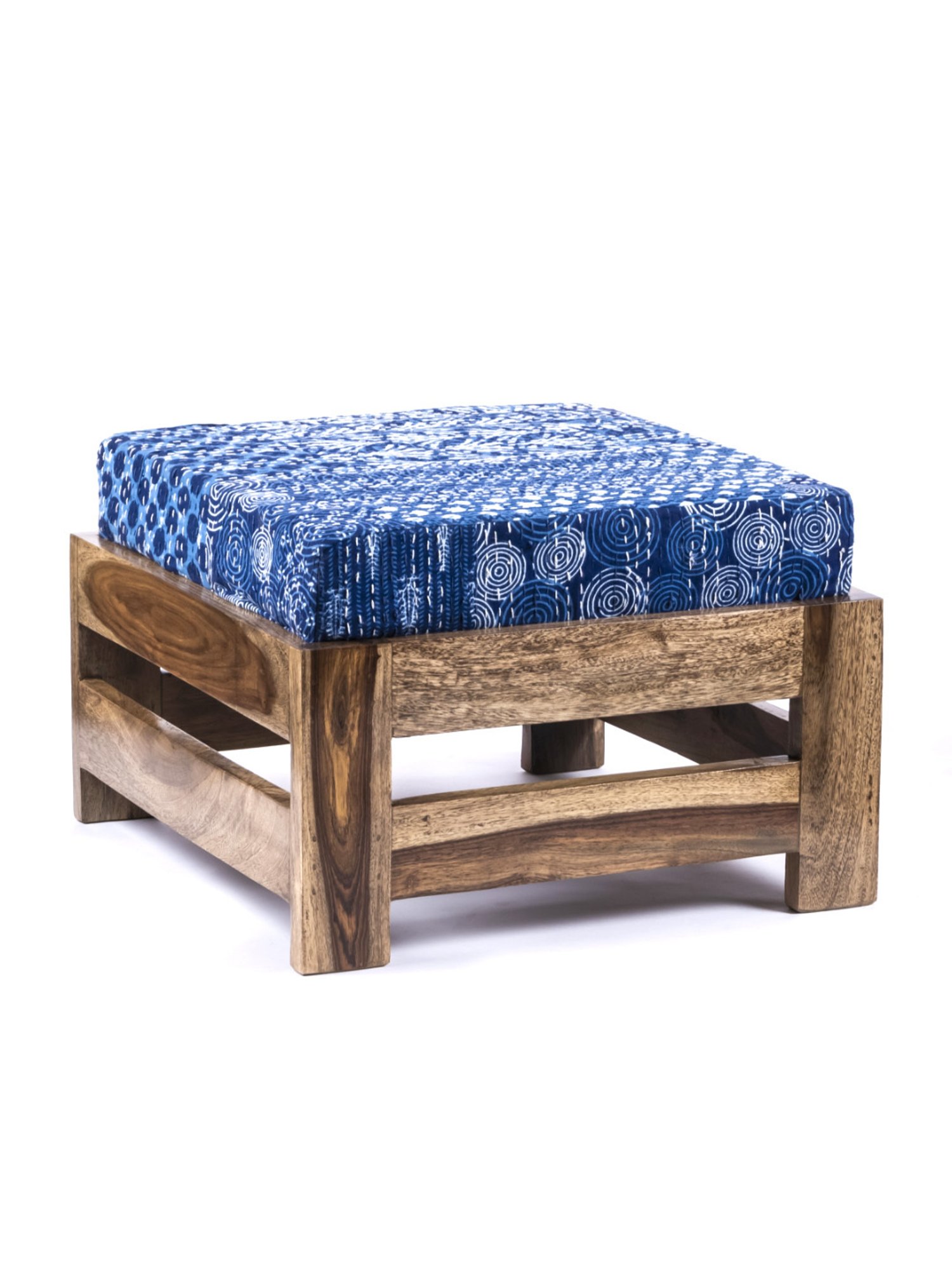 Ikiriya Amber Printed Blue & Brown Wood Foot Stool Teak Finish