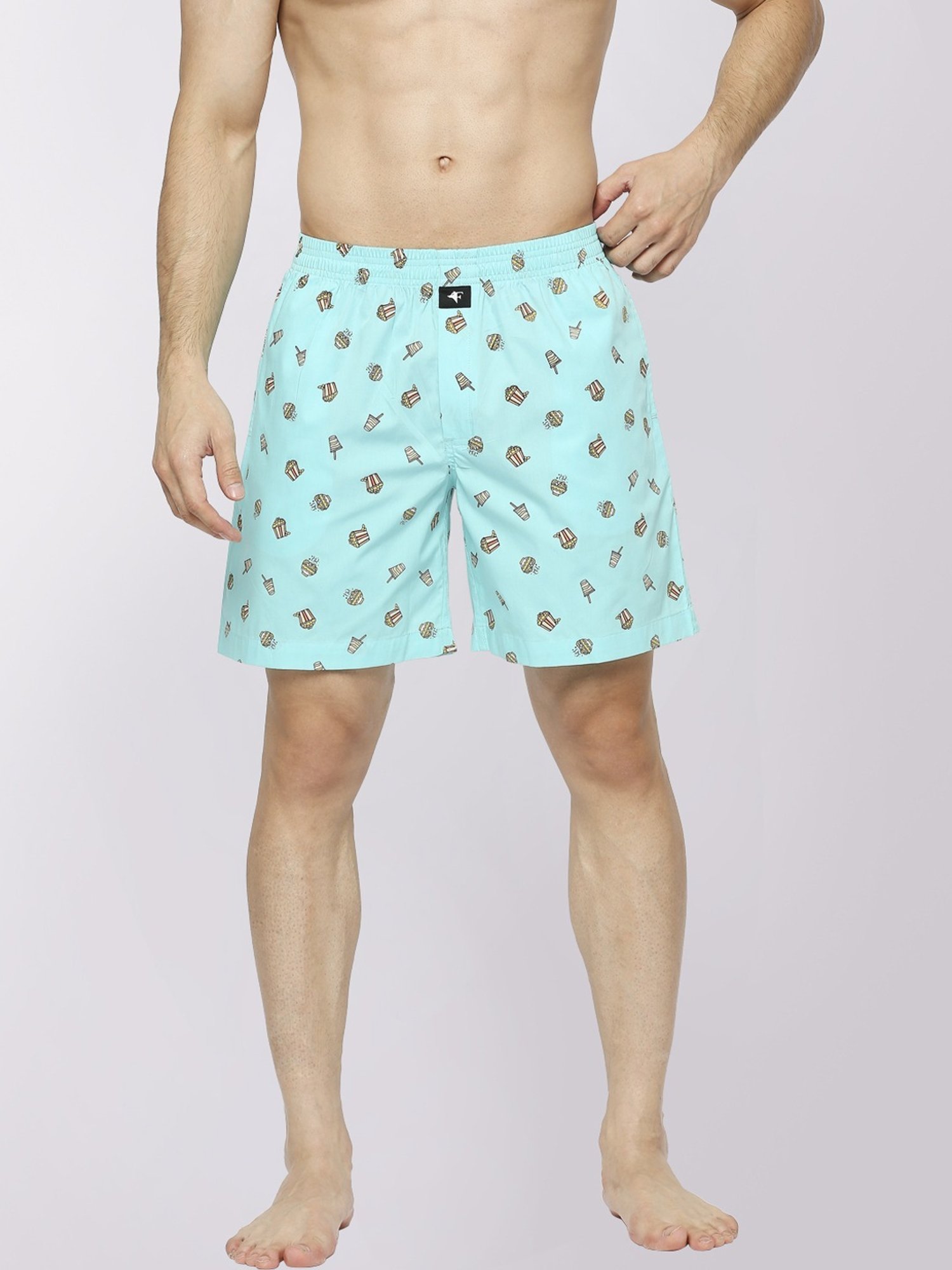 Frenchie Ocean Green Cotton Relaxed Fit Printed Boxers