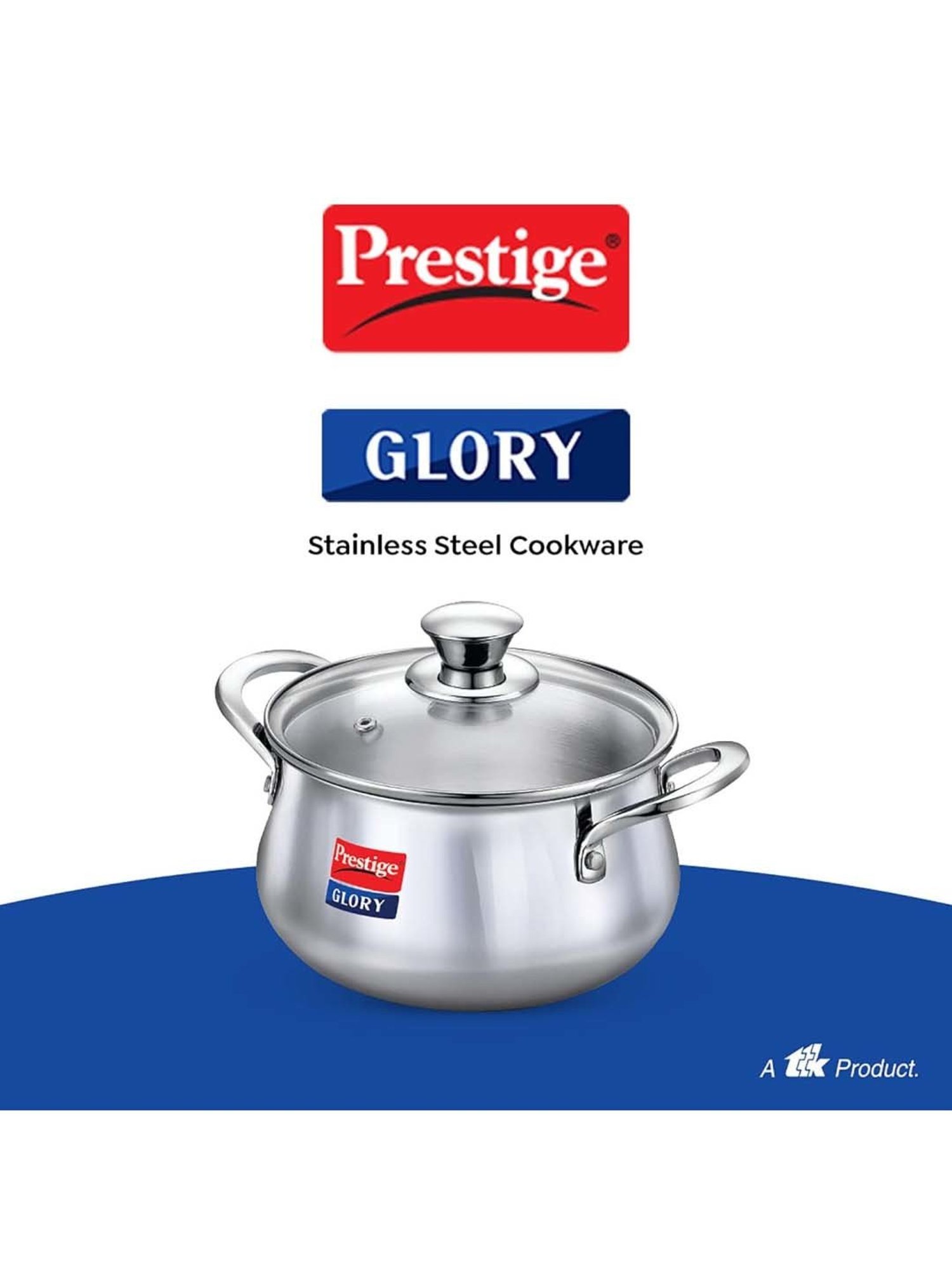 Prestige Silver Stainless Steel 22 cm Glory Cookware Handi With Glass Lid (5 L)
