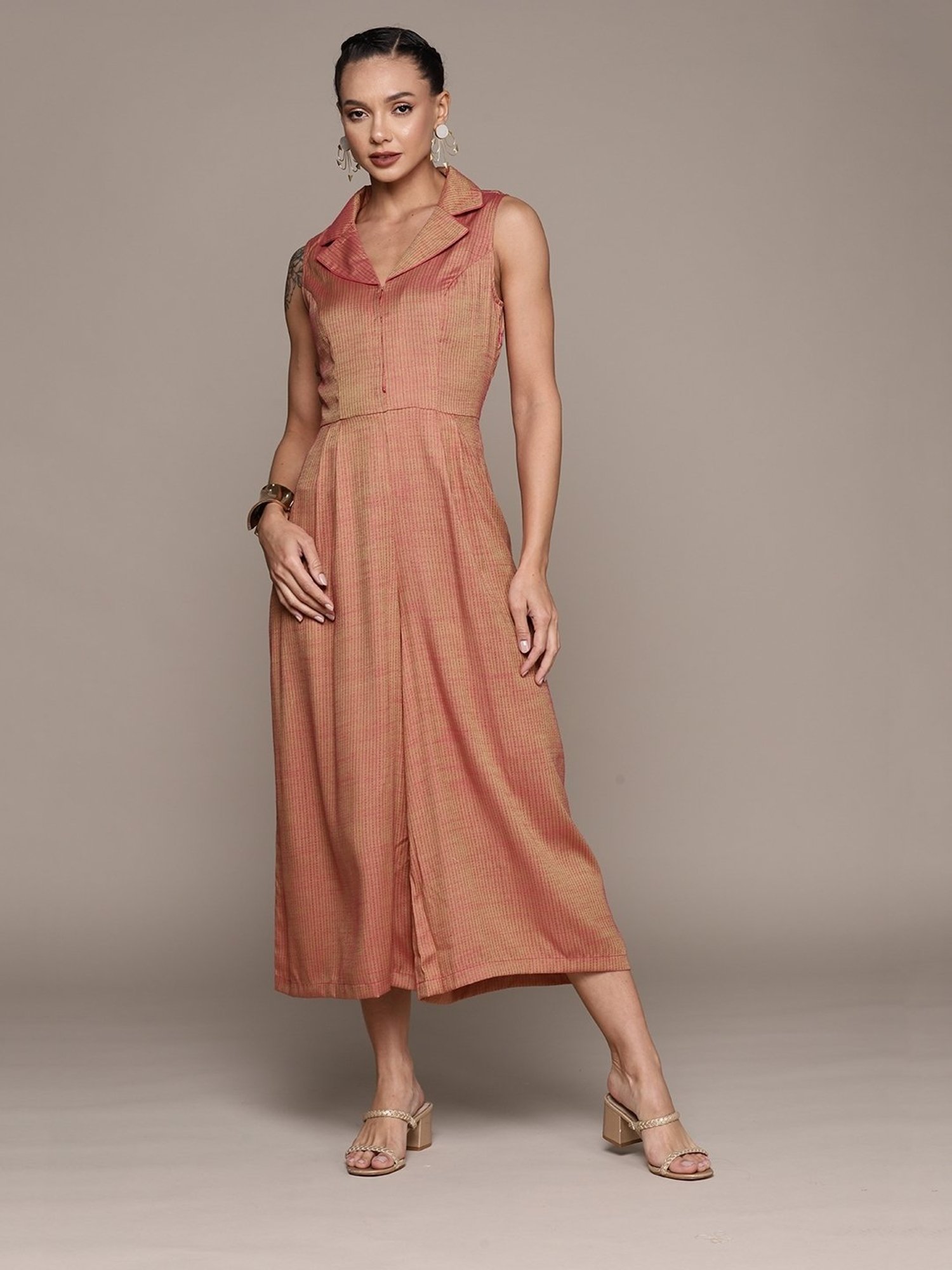 aarke Ritu Kumar Rust Solid Printed Jumpsuit