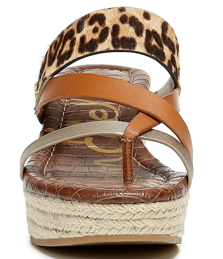 Sam Edelman Raleigh Leopard Print Leather Jute Wrapped Wedge Sandals