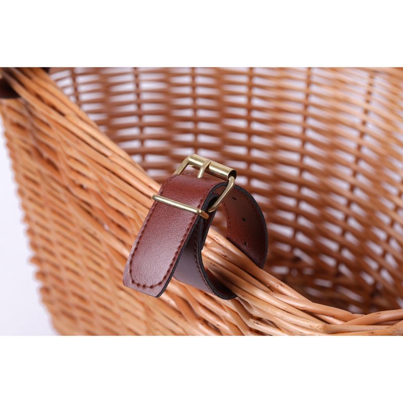 Vintiquewise Wicker Front Bike Basket with Faux Leather Straps