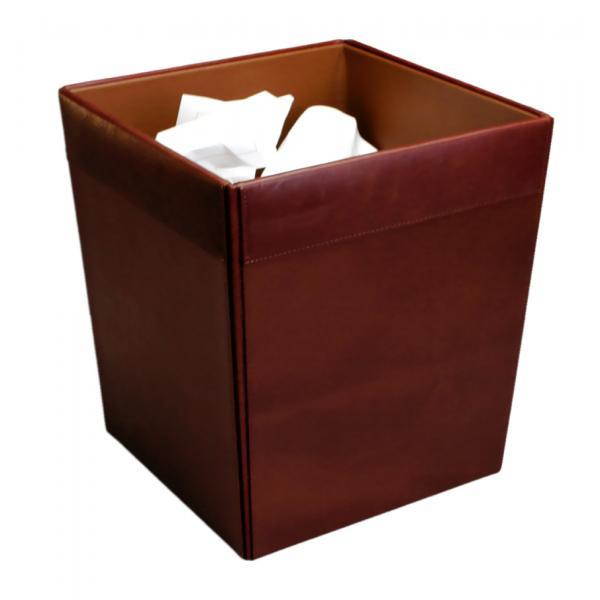 A3003 9 1/2 x 9 1/2 x 12 Square Waste Basket Mocha Leather