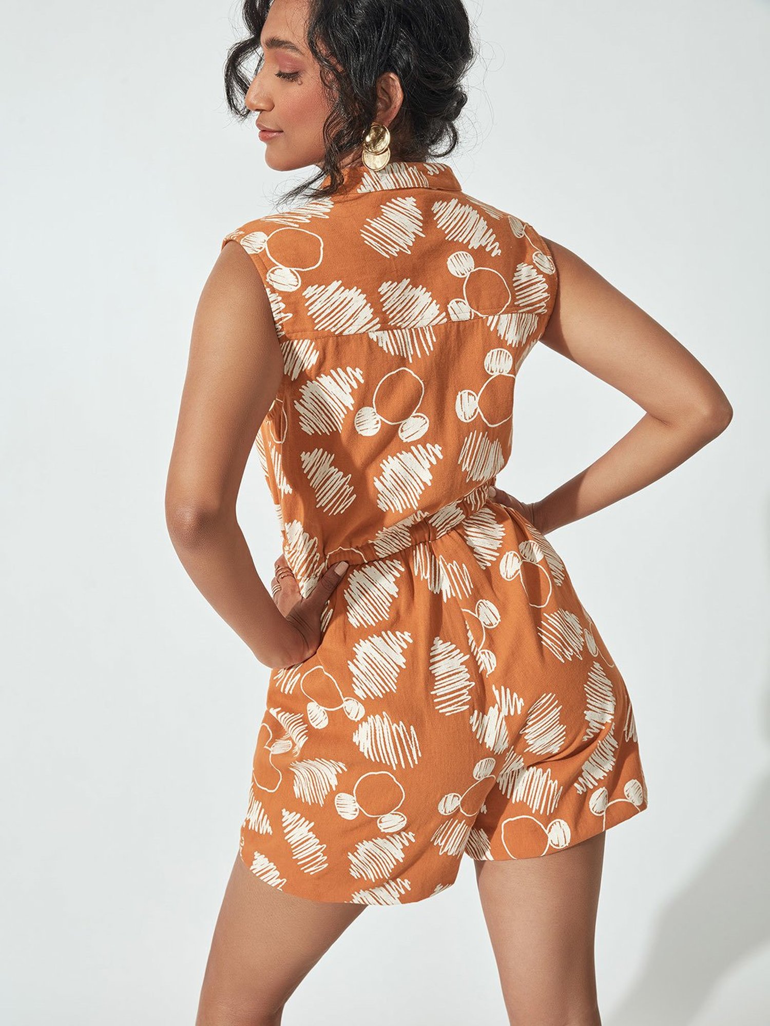 The Label Life Rust Cotton Printed Playsuit