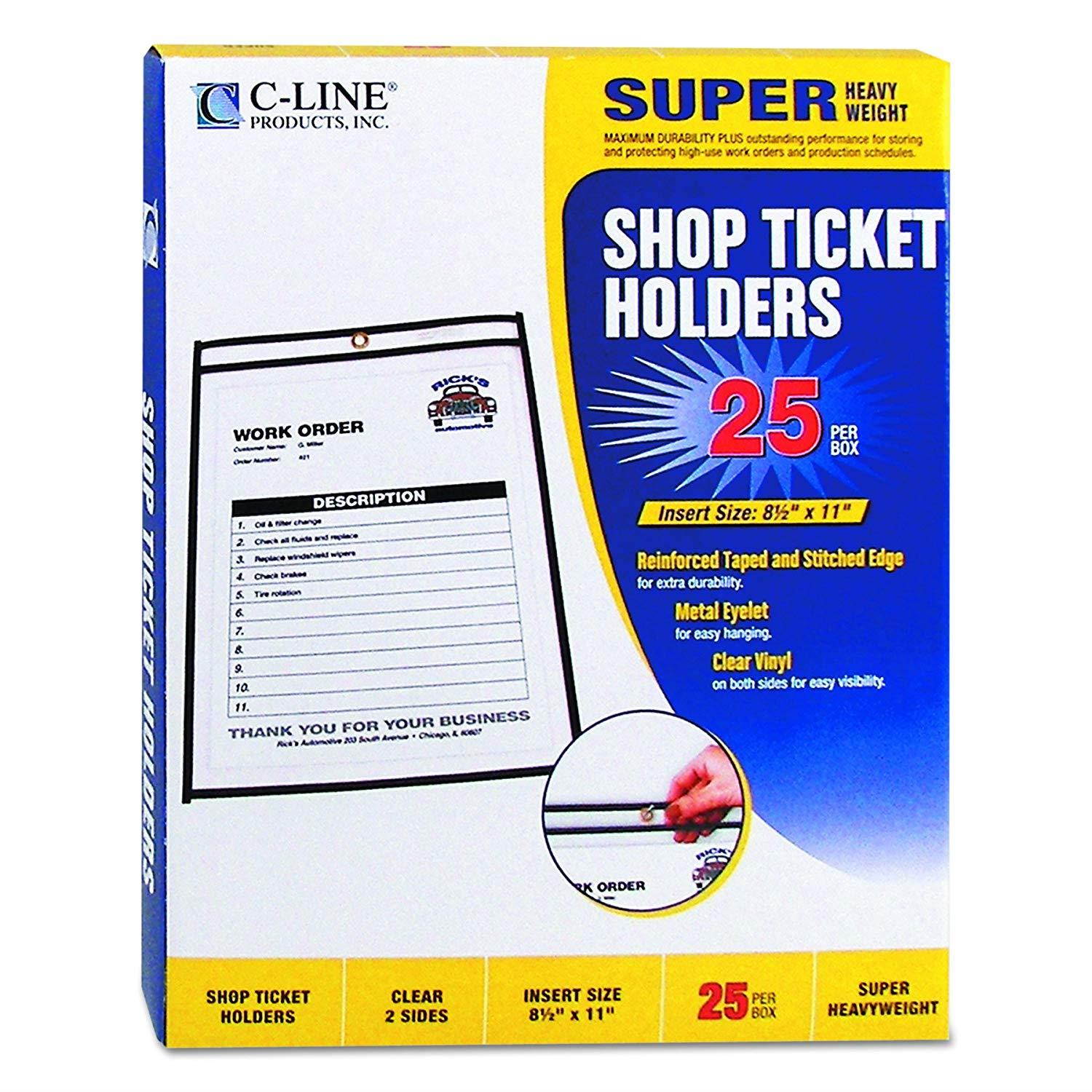 C-Line Stitched Shop Ticket Holders, Both Sides Clear, 8.5 x 11 Inches, 25 per Box (46911)