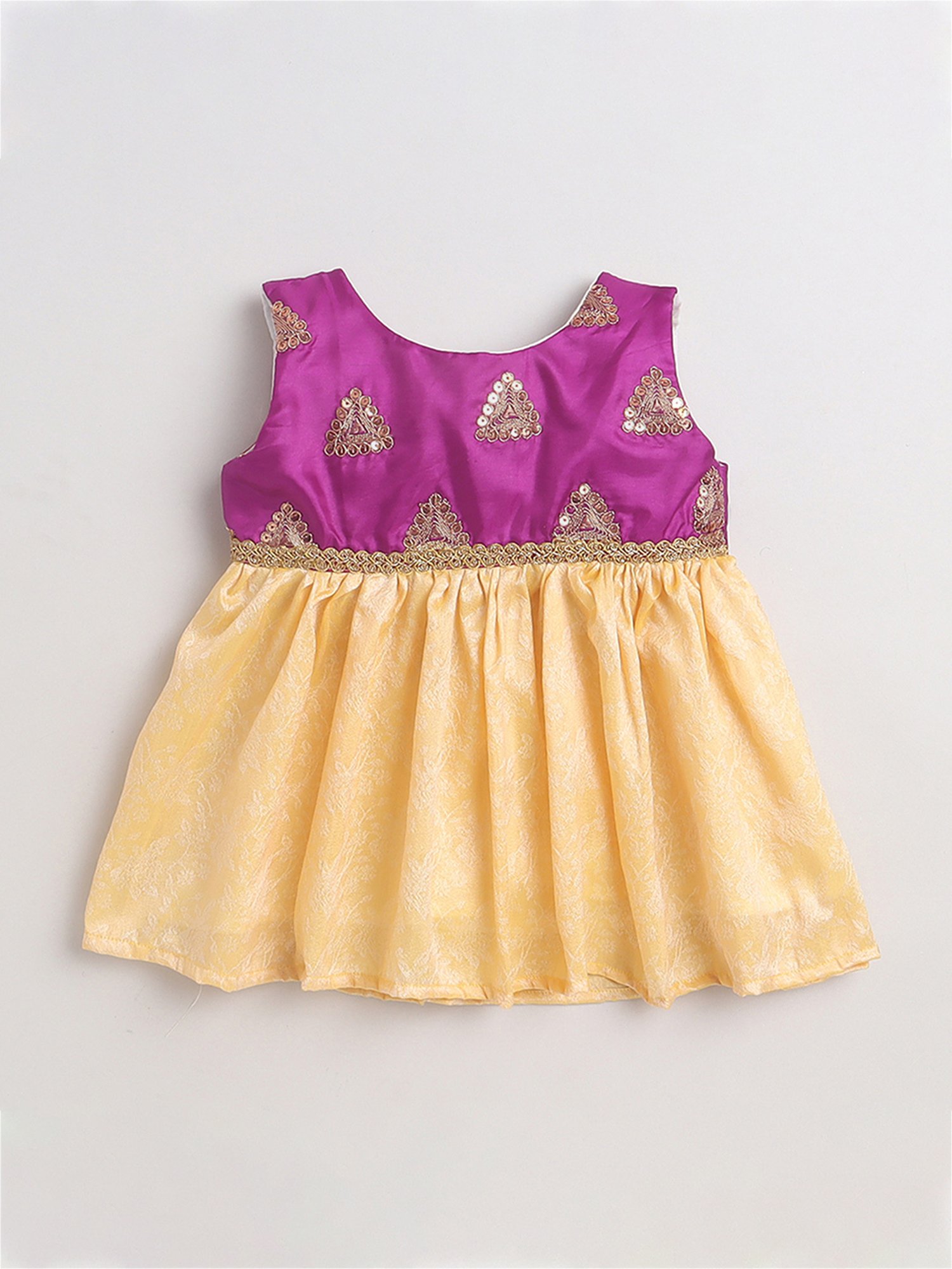 Many Frocks Kids Purple & Cream Embellished Dress