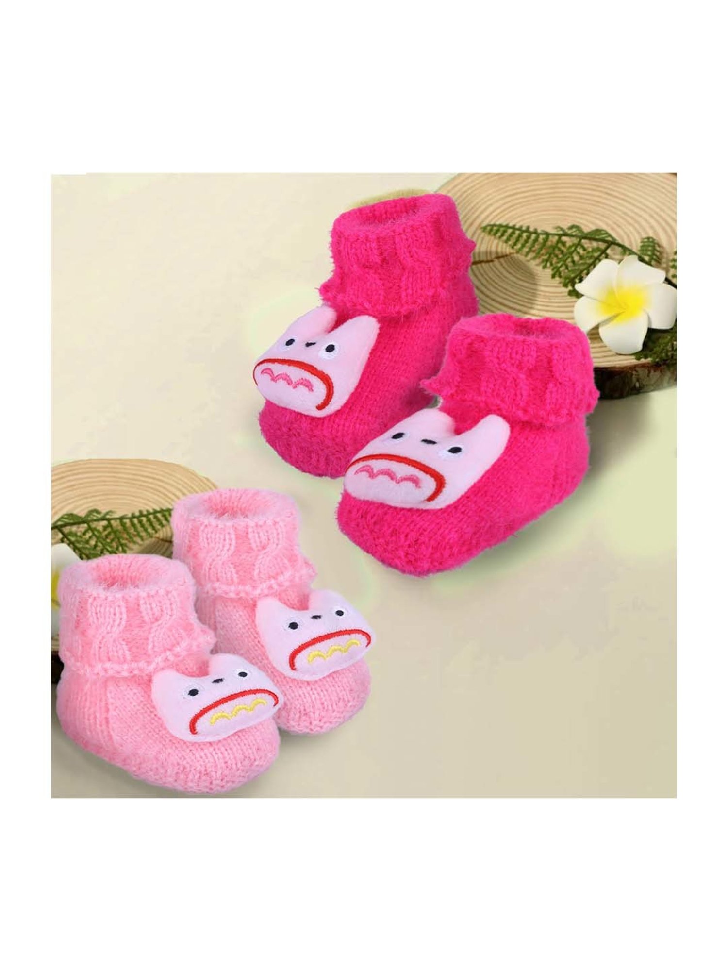 Baby Moo Kids Pink Cartoon Crochet Woollen 3D Socks