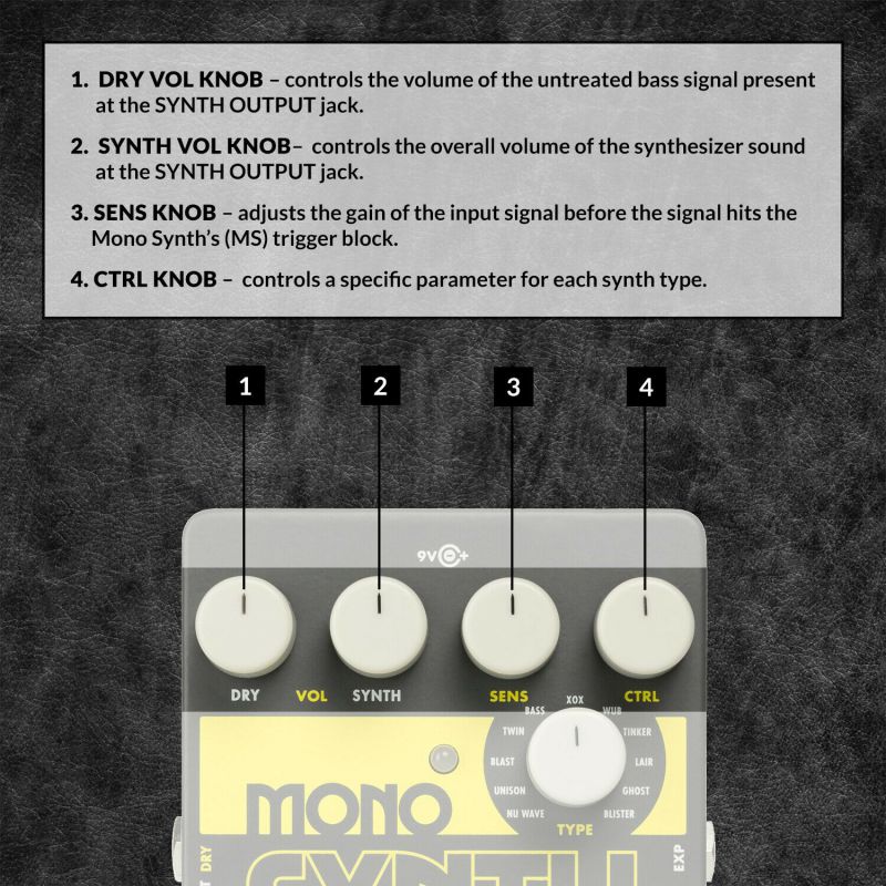 Electro Harmonix Guitar Mono Synth Effects Pedal Includes Power Supply