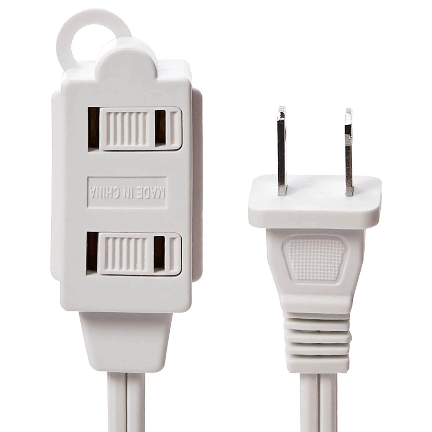 AmazonBasics Indoor 2 Prong Extension Power Cord Strip - Standard Plug, 3 Foot, Pack of 2, White