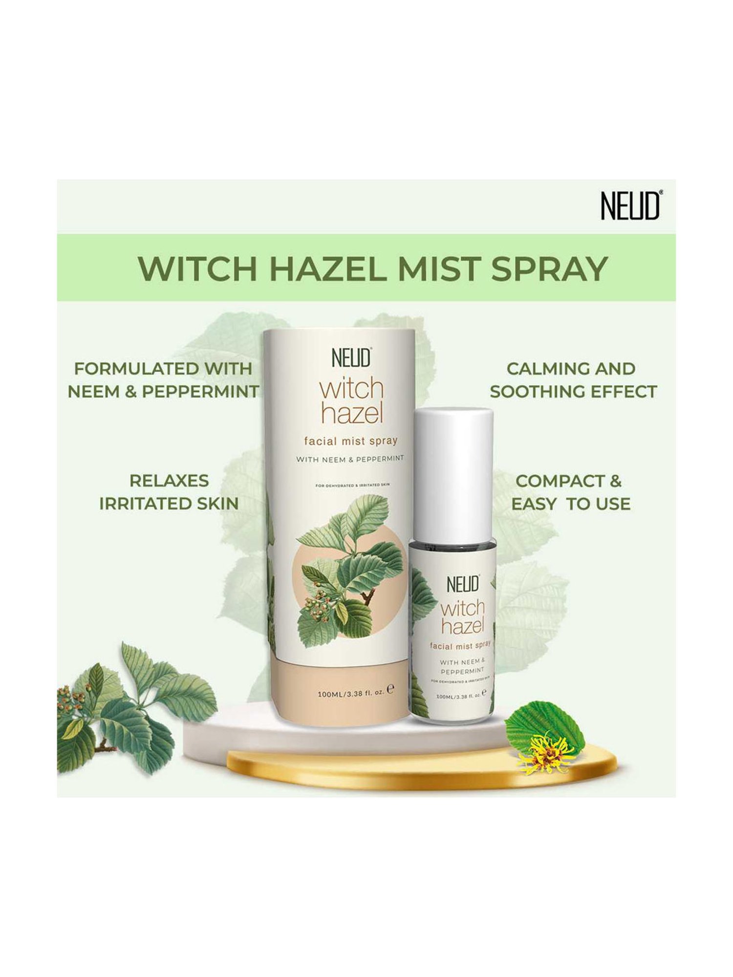 NEUD Witch Hazel Facial Mist Spray for Dehydrated & Irritated Skin - 100 ml (Pack of 1)