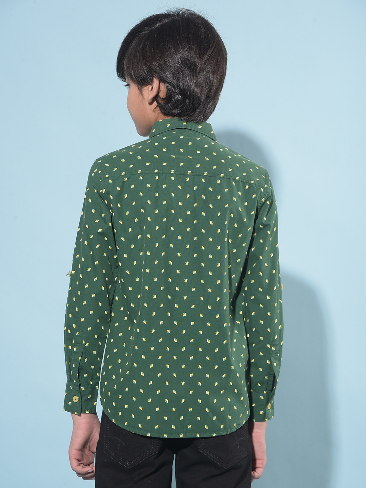 Crimsoune Club Kids Green Printed Full Sleeves Shirt