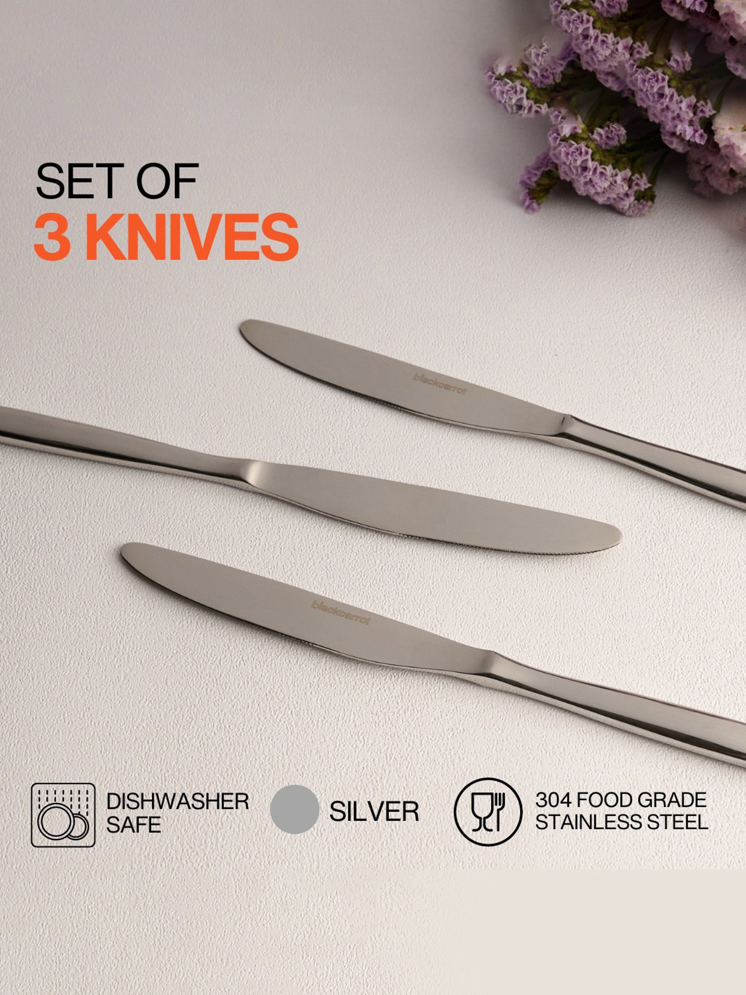 BlackCarrot Stainless Steel Knife Set of 3