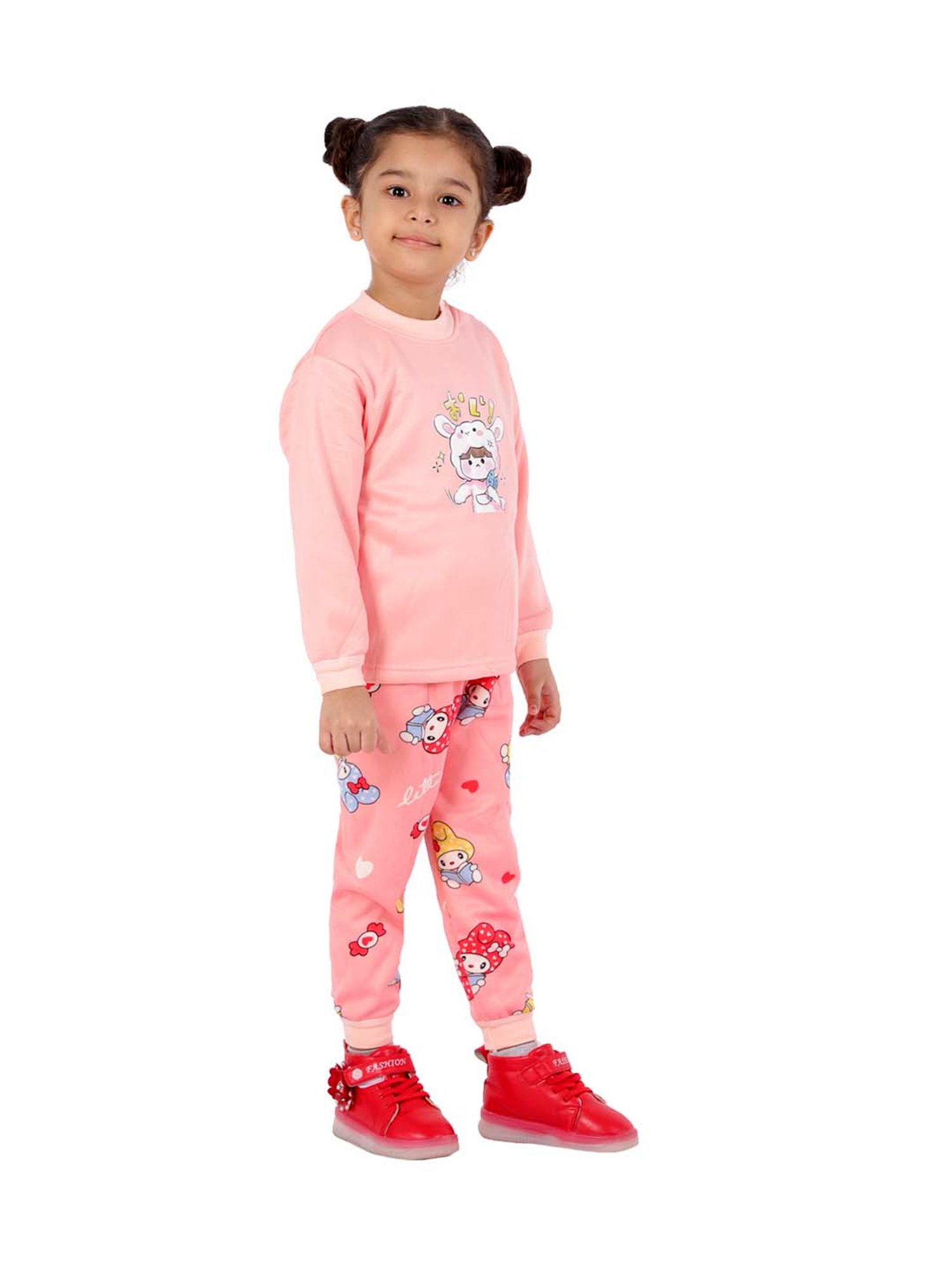Ahhaaaa Kids Pink Printed Sweatshirt with Joggers