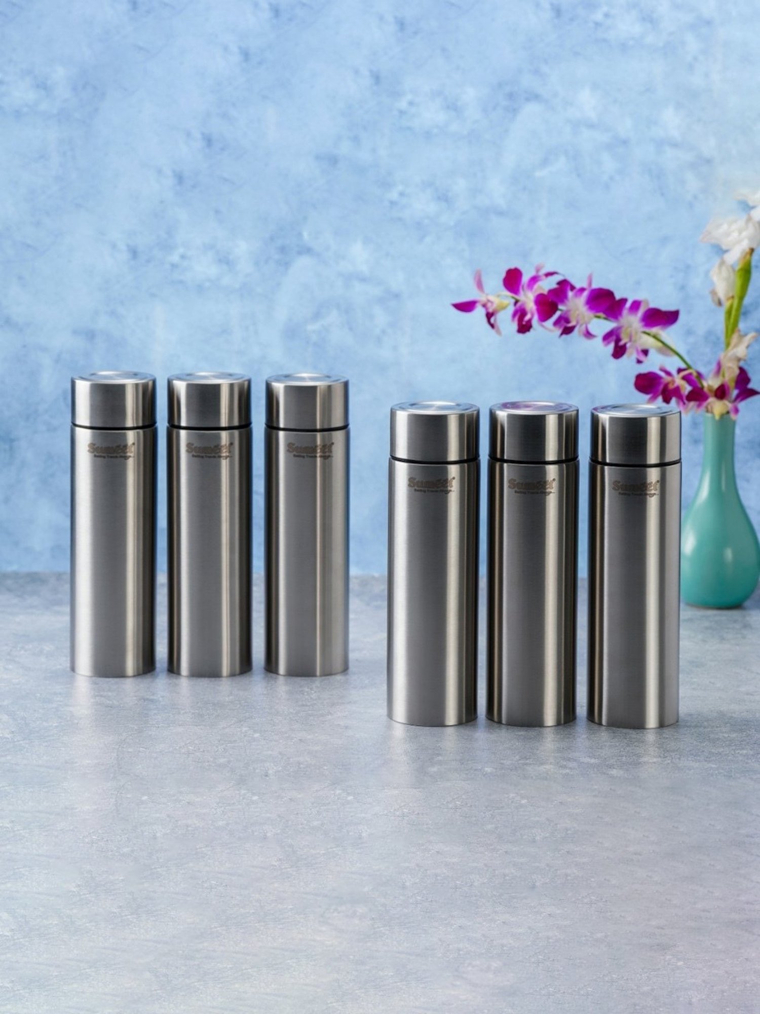 Sumeet H2O-Aqua Stainless Steel Leak Proof  Water Bottle  |1 Litre |Pack of 6| Silver