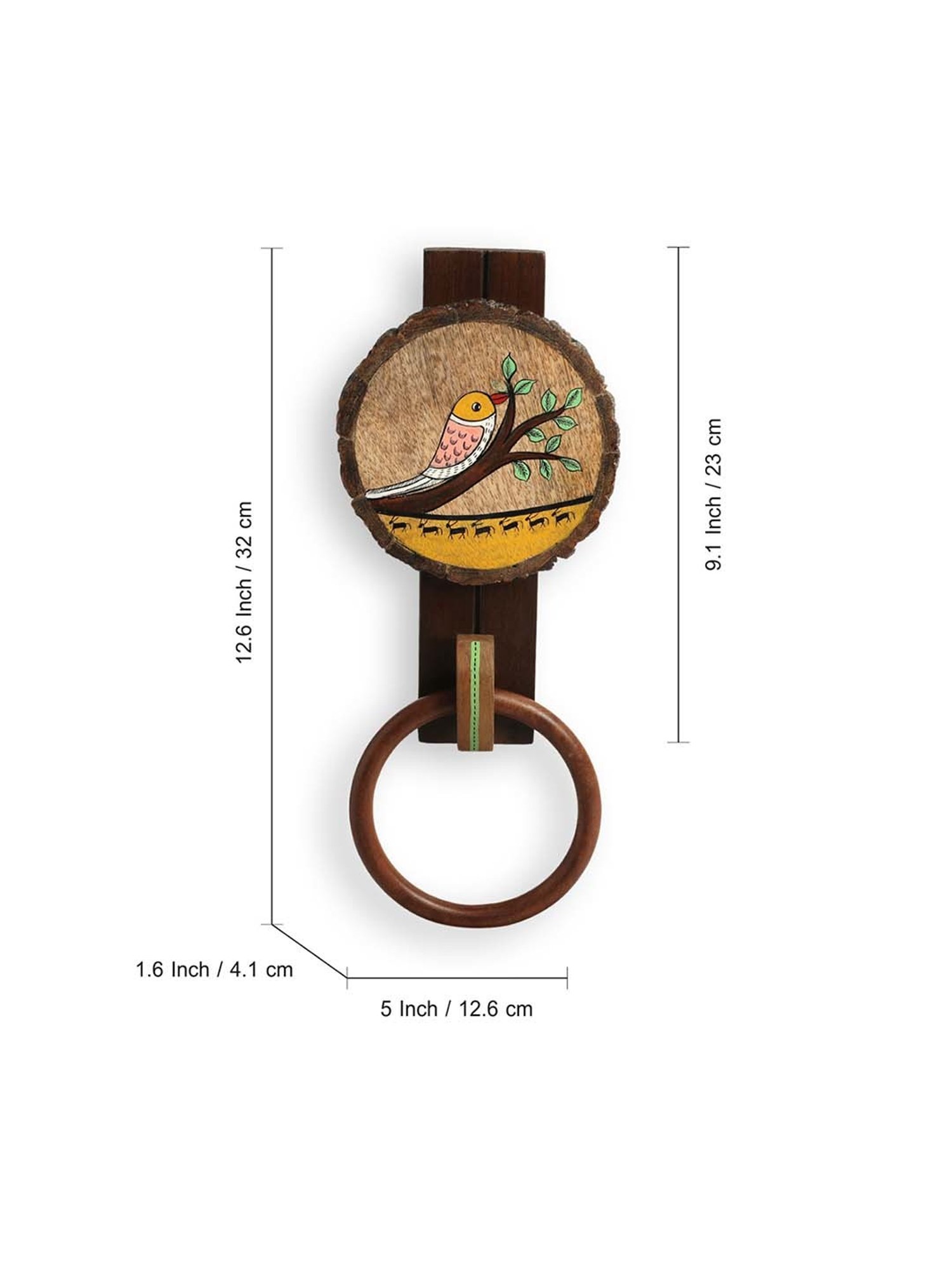 ExclusiveLane Singing Bird Dark Brown Mango Wood Hand Towel Ring Holder
