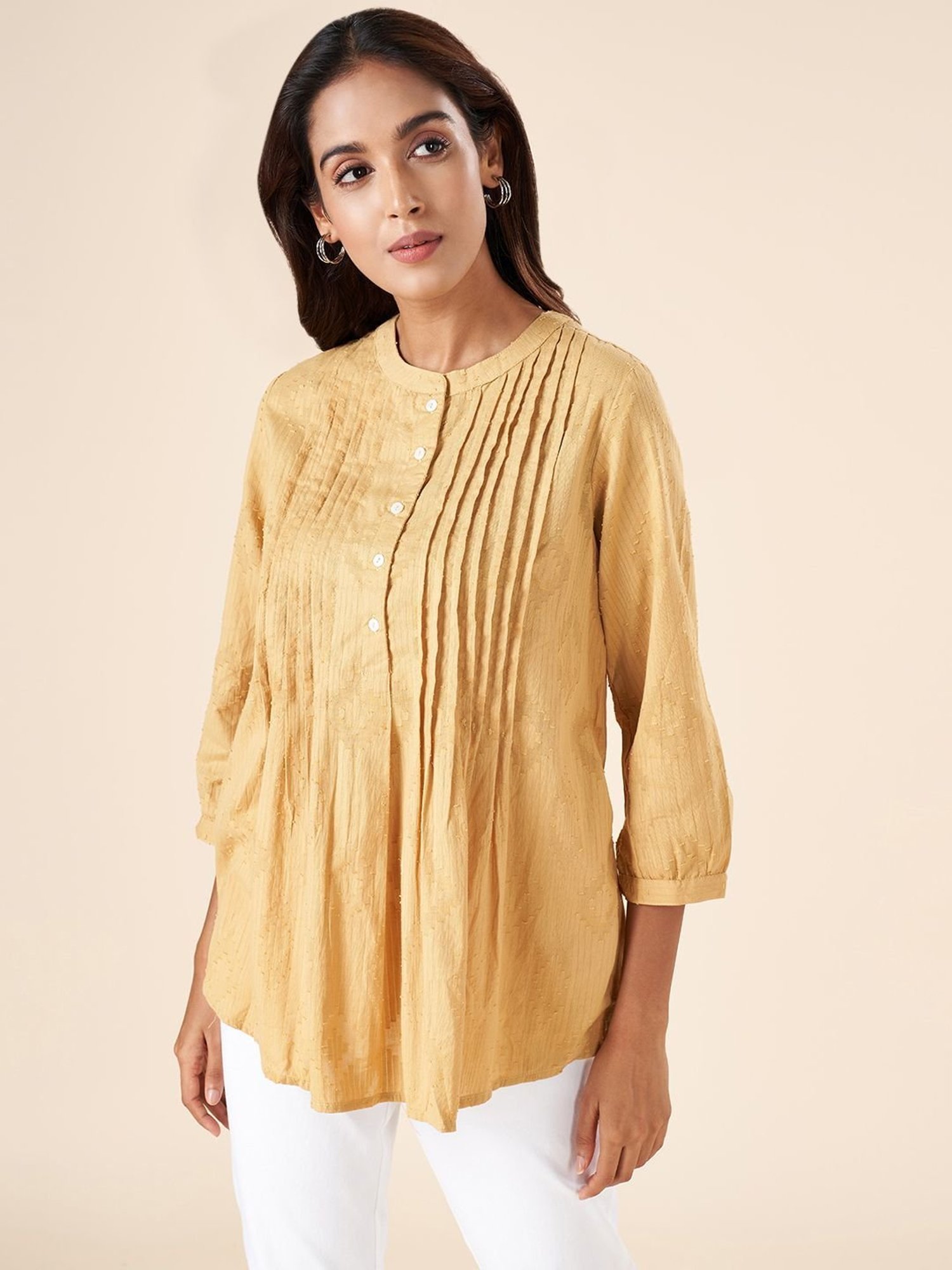 Akkriti by Pantaloons Beige Self Pattern Tunic