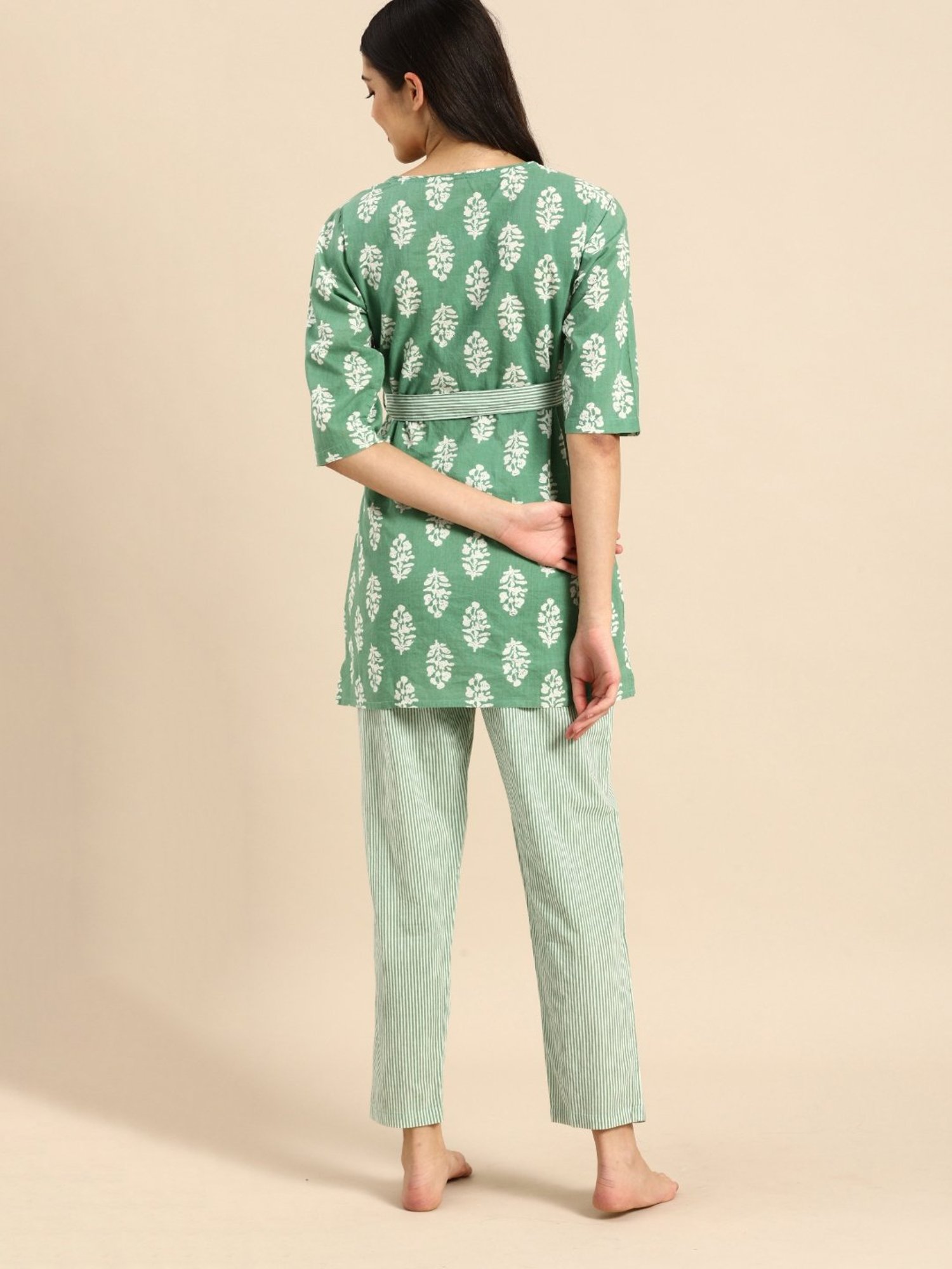 Clt.s Green Printed Tunic With Pyjamas