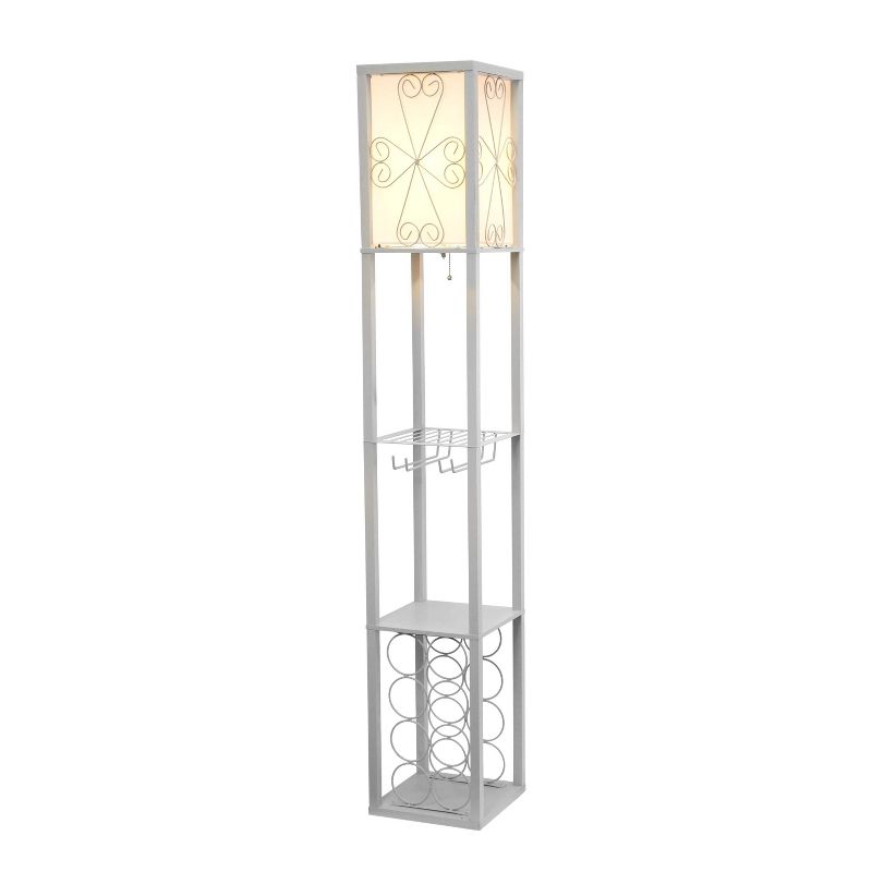 Etagere Organizer Storage Shelf Floor Lamp with Linen Shade Gray - Simple Designs