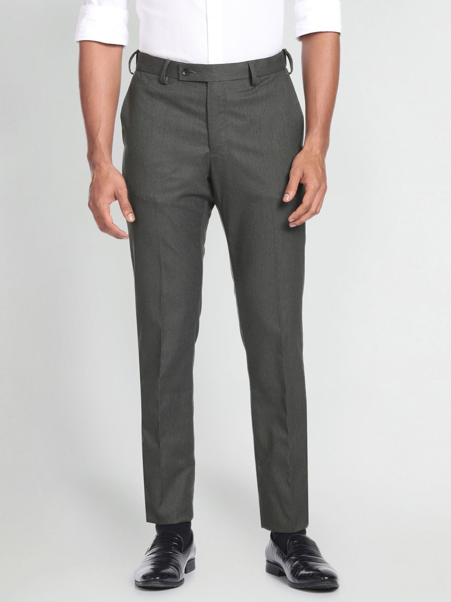 Arrow Grey Regular Fit Texture Trousers
