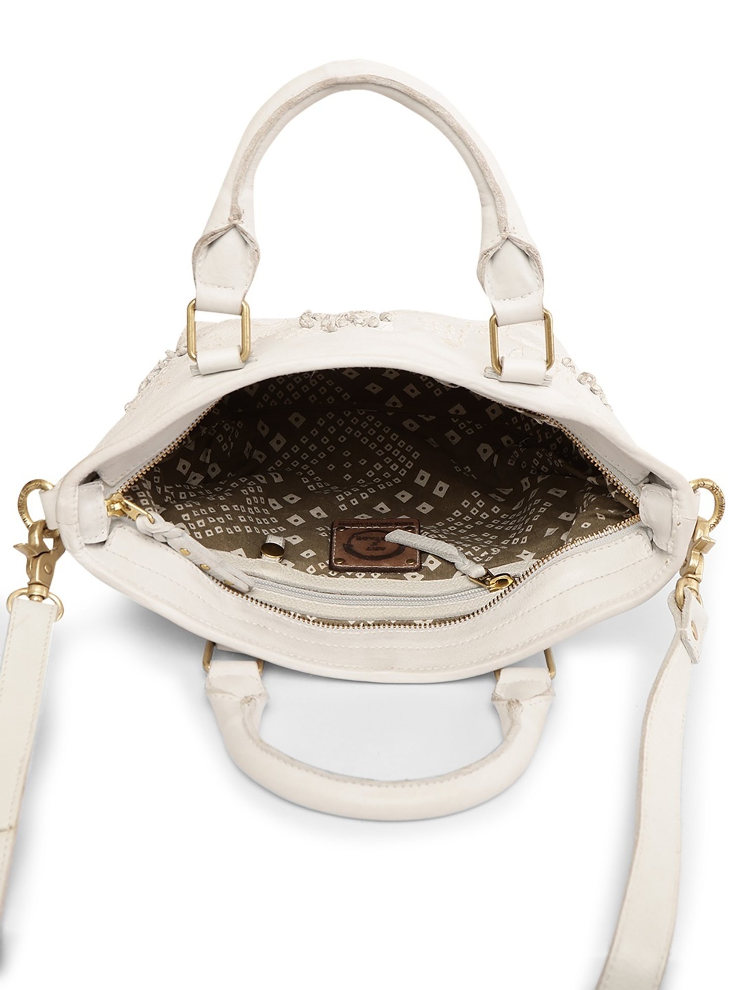Art N Vintage Floral Bliss White Leather Embroidered Medium Handbag