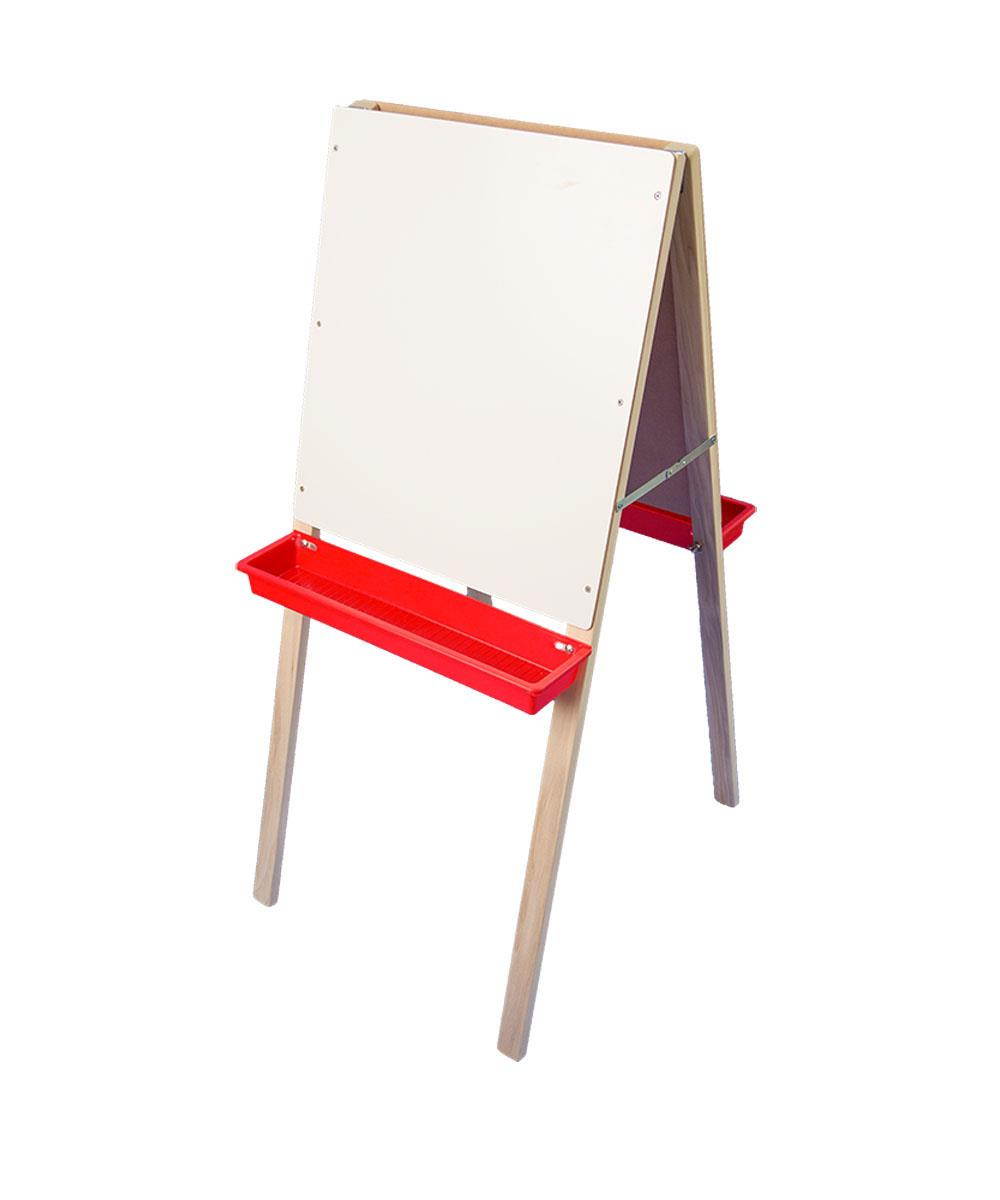 Flipside Products Solid Wood Chalkboard/White Dry-Erase Child's Double Easel with 2 Plastic Trays - 44" x 19"