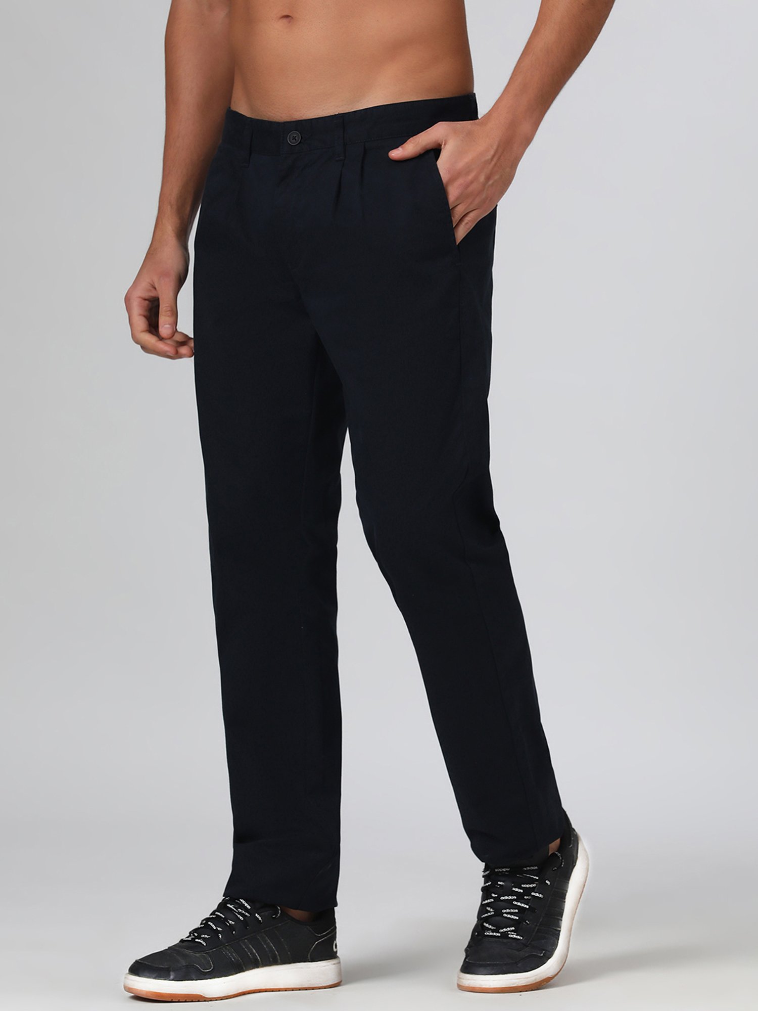 SUBTRACT Navy Regular Fit Pleated Trousers