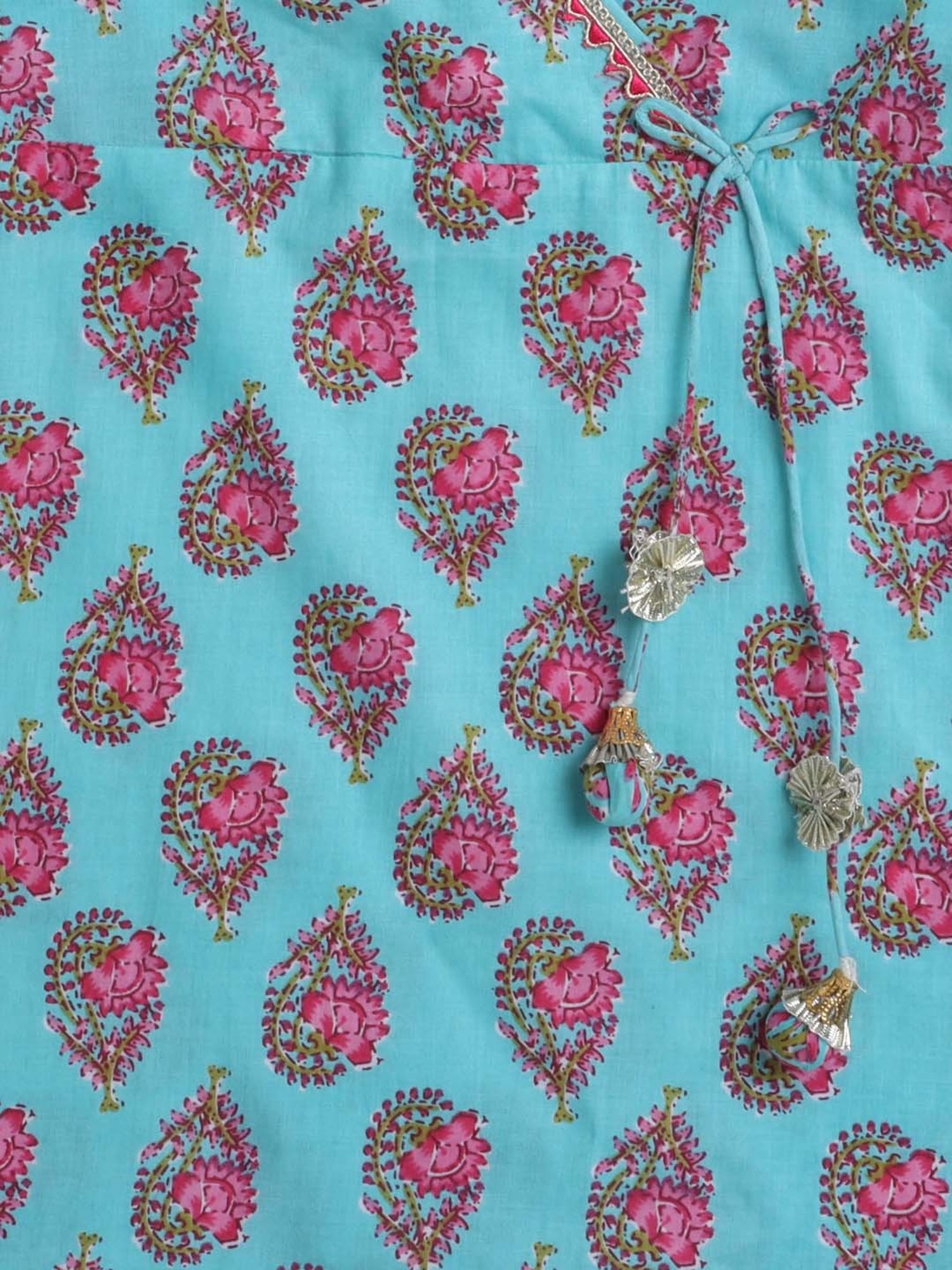 The Magic Wand Kids Blue & Pink Cotton Floral Print Kurta Set