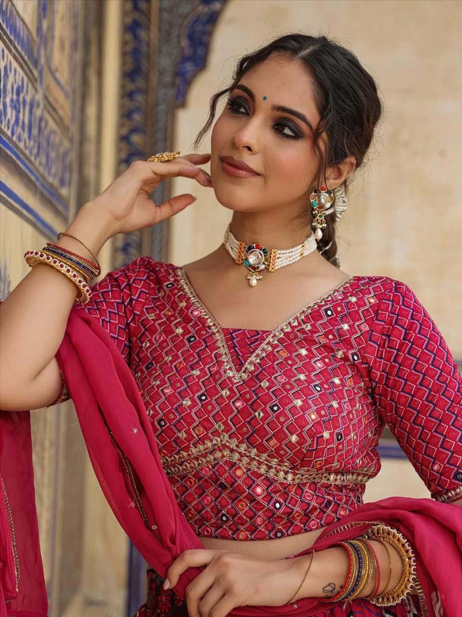 SCAKHI Purple Printed Lehenga Choli Set With Dupatta