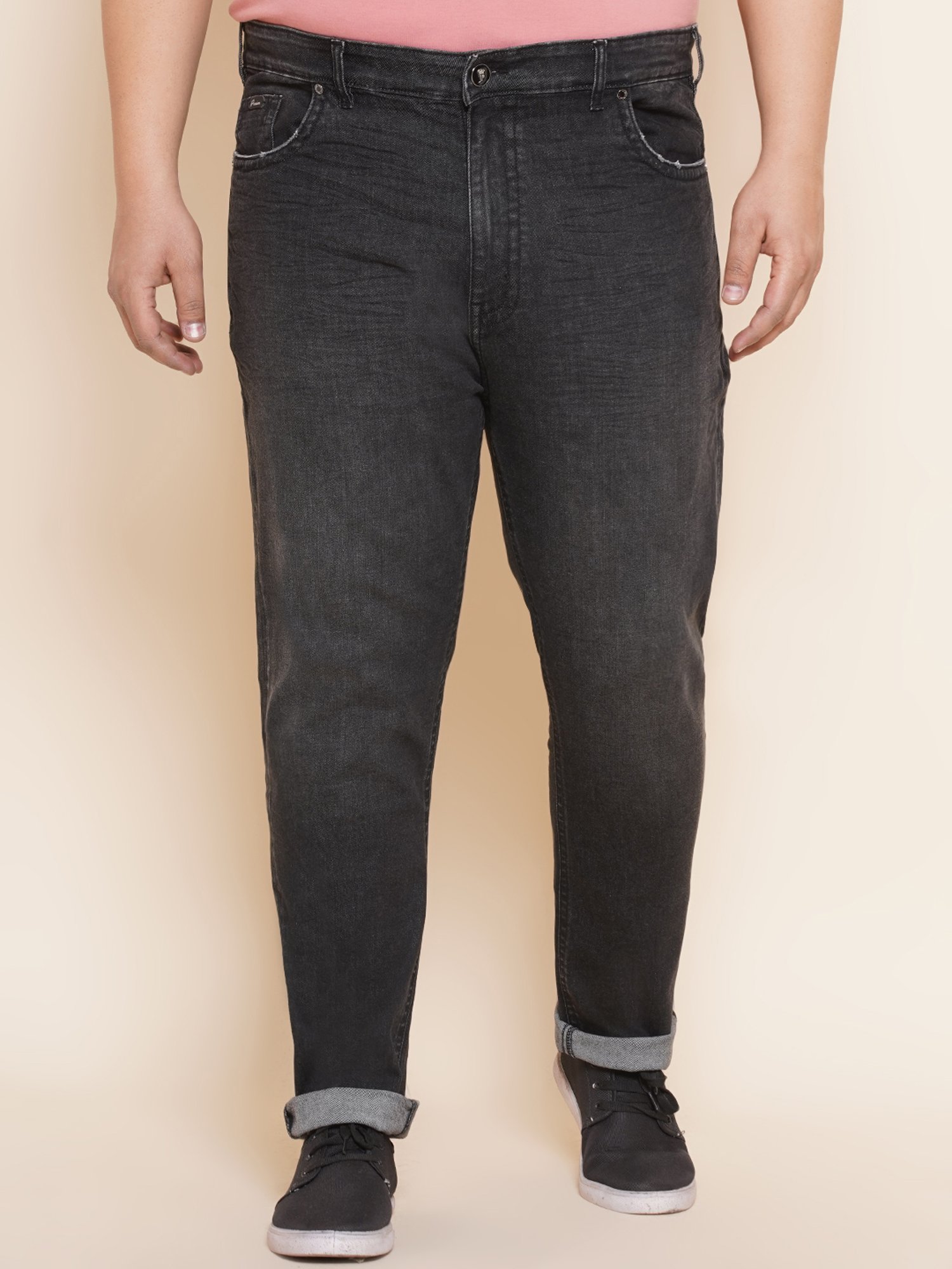 John Pride Charcoal Regular Fit Lightly Washed Plus Size Jeans