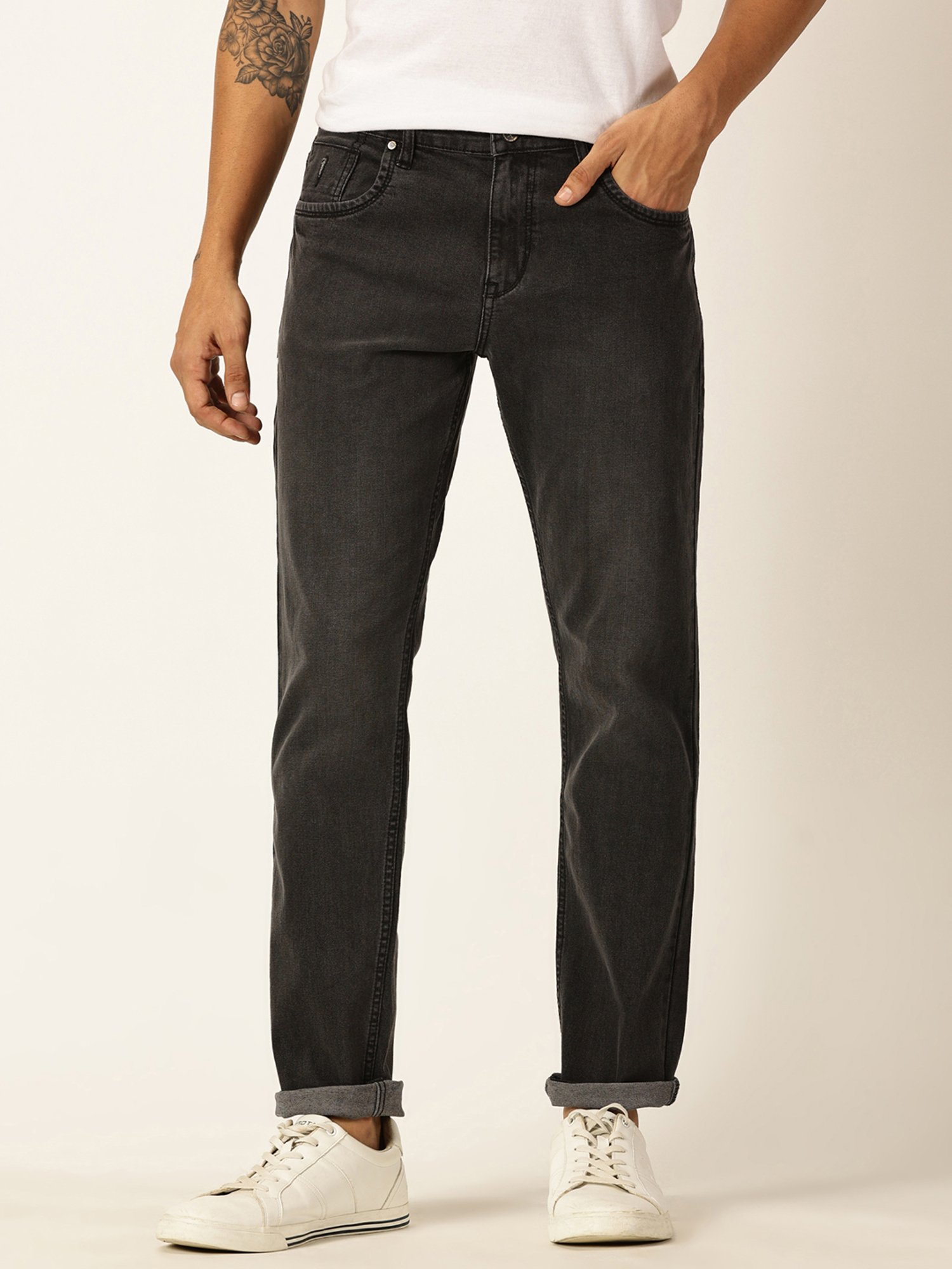 Thomas Scott Black Slim Fit Lightly Washed Jeans