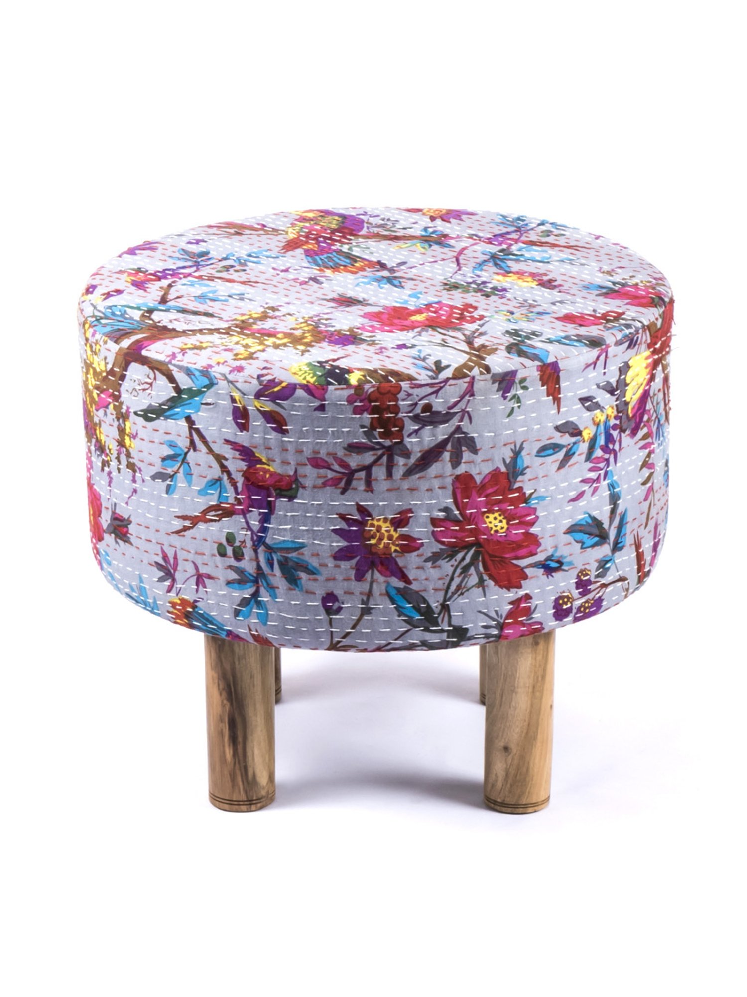 Chumbak French Sahara Solid Mustard Yellow Wood Ottoman