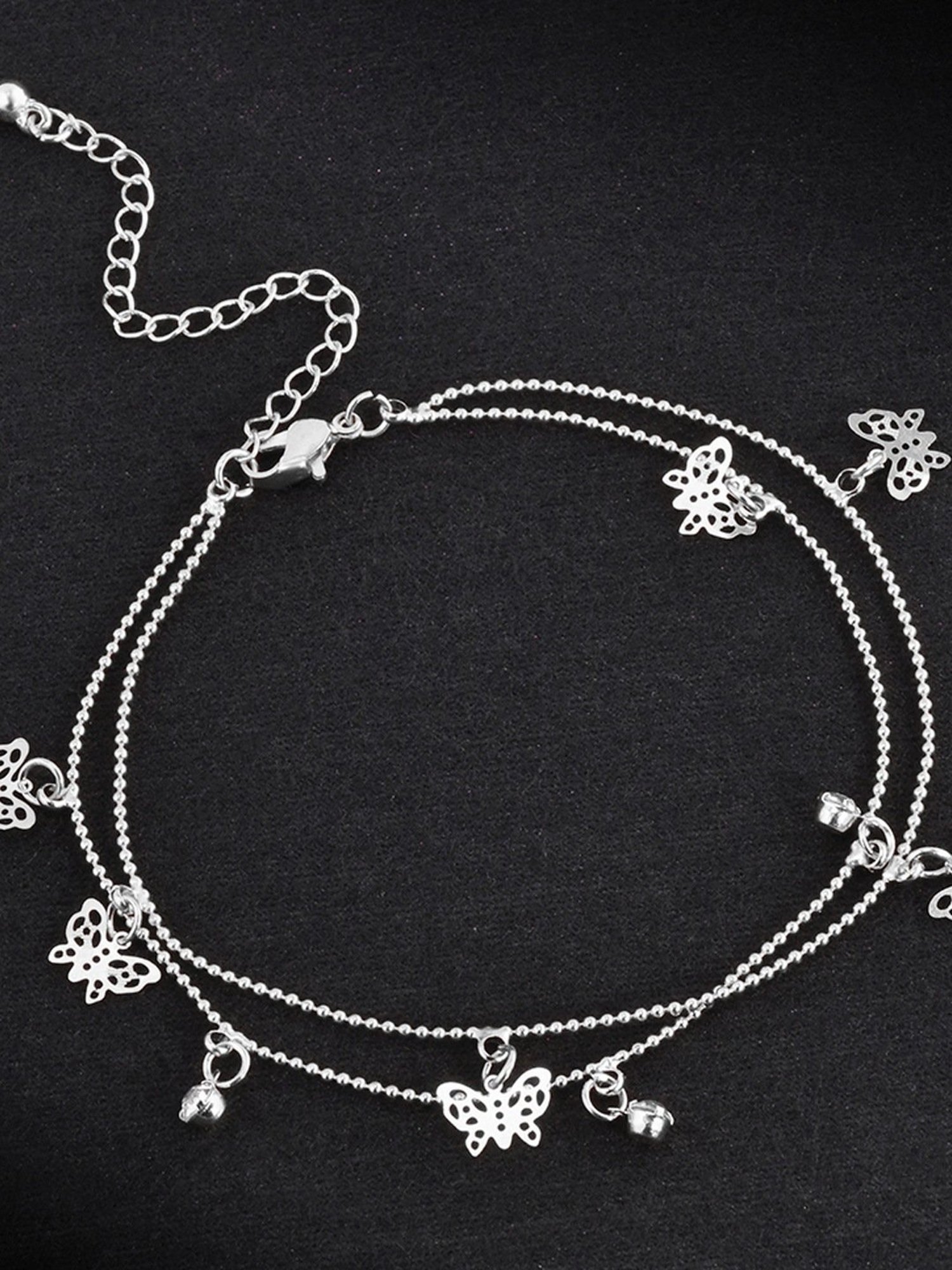 Oomph Silver Tone Butterfly Beads & Charm Fashion Anklet