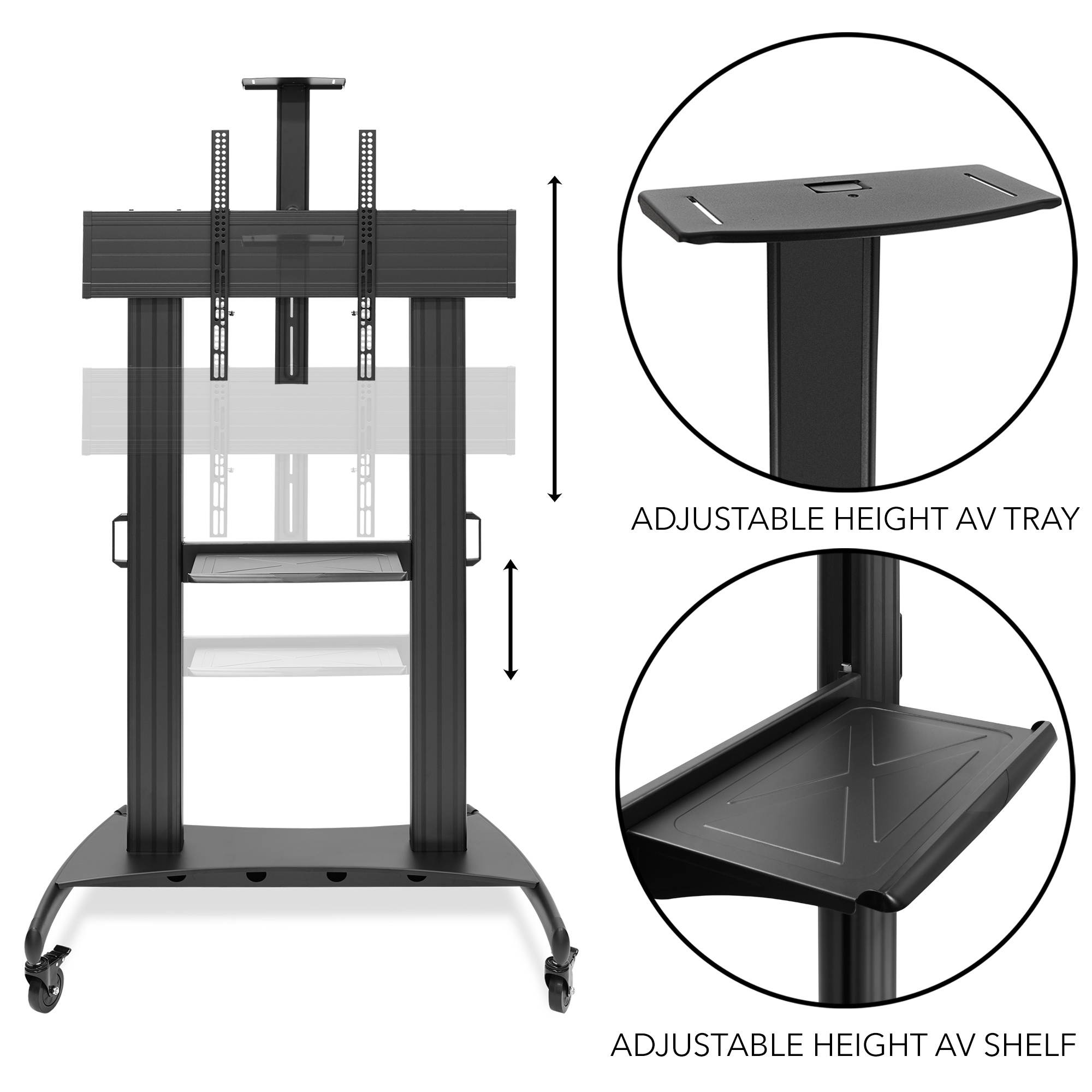 Rolling TV Stand Mobile TV Cart for 60" - 100" Flat Screen, LED, LCD, OLED, Plasma Curved TV's - Universal Mount with Wheels