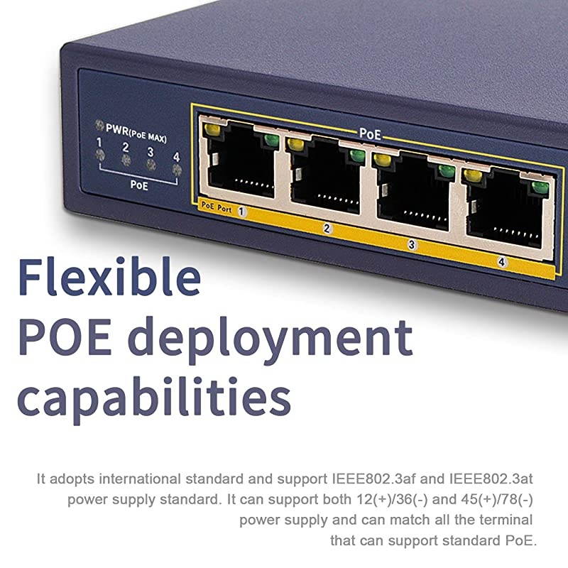 5 Port Gigabit PoE+ Switch 4 Port PoE 65W 8023ataf Compliant Desktop Sturdy Metal Fanless PlugandPlay Smart Power Management GHC5004P