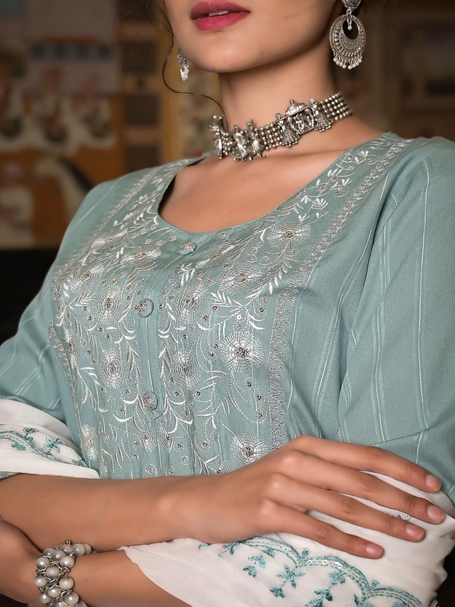 Autumnlane Gunjan Cloud Work Cotton Suit Set