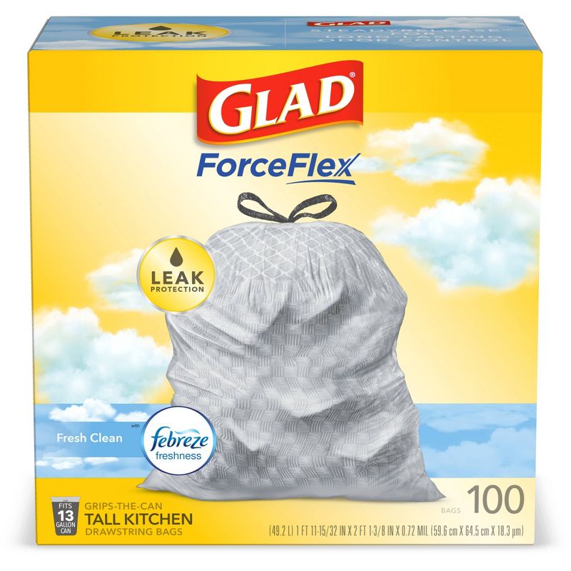 Glad Tall Kitchen Drawstring Trash Bags OdorShield 13 Gallon Febreze Fresh Clean - Gray - Bundle