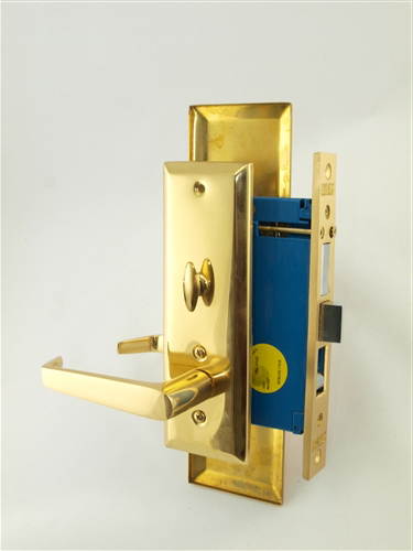 Maxtech (Marks Metro 116A/3 Like) Polished Brass Finish, Right Hand, Heavy Duty Mortise Entry Screwless Lever Lockset Thru Bolted, 2-1/2" Lock Set