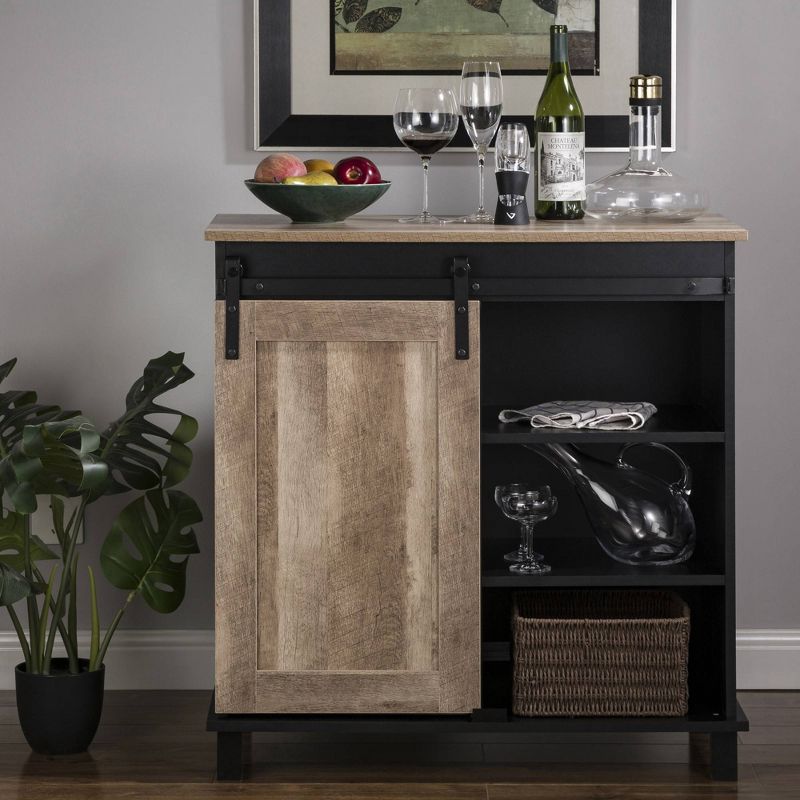 Modern Industrial Wine Cabinet with Sliding Door Brown - Glitzhome