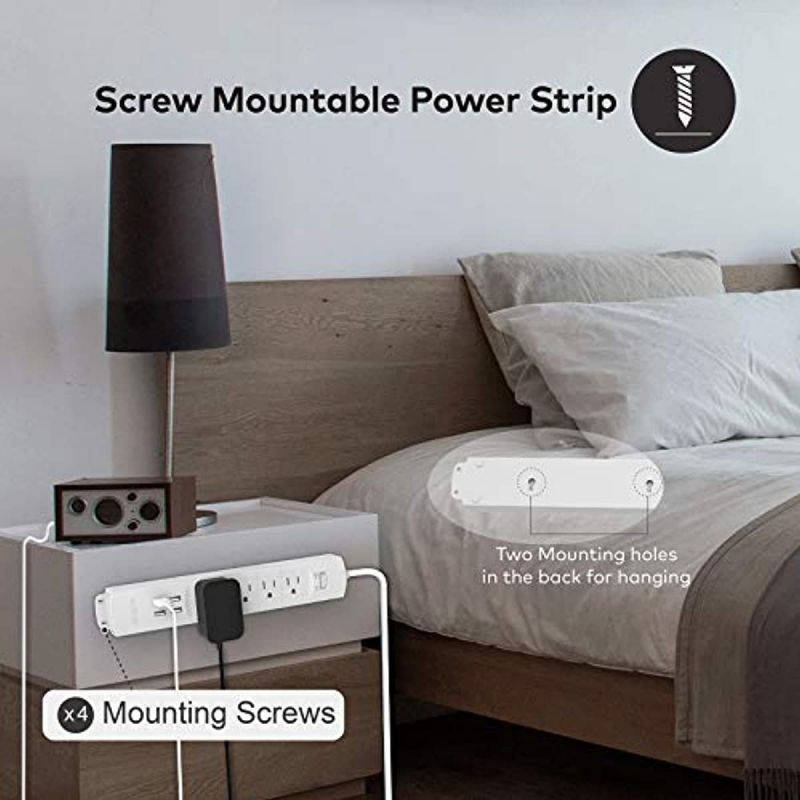 TROND Surge Protector Power Strip with USB, 4 AC Outlets & 4 USB Ports, Right-Angle Flat Plug & 6ft Long Cord, Wall Mount for Workbench, Nightstand, Dresser, Home, Office, Desk, White