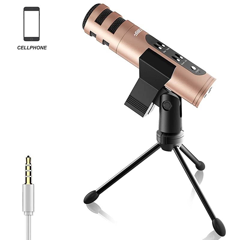 Music Recording Microphone with Desktop Tripod,Condenser Microphone Integrated Reverb Sound Effects for Phone Recording,Gaming,Podcasting and Karaoke Singing