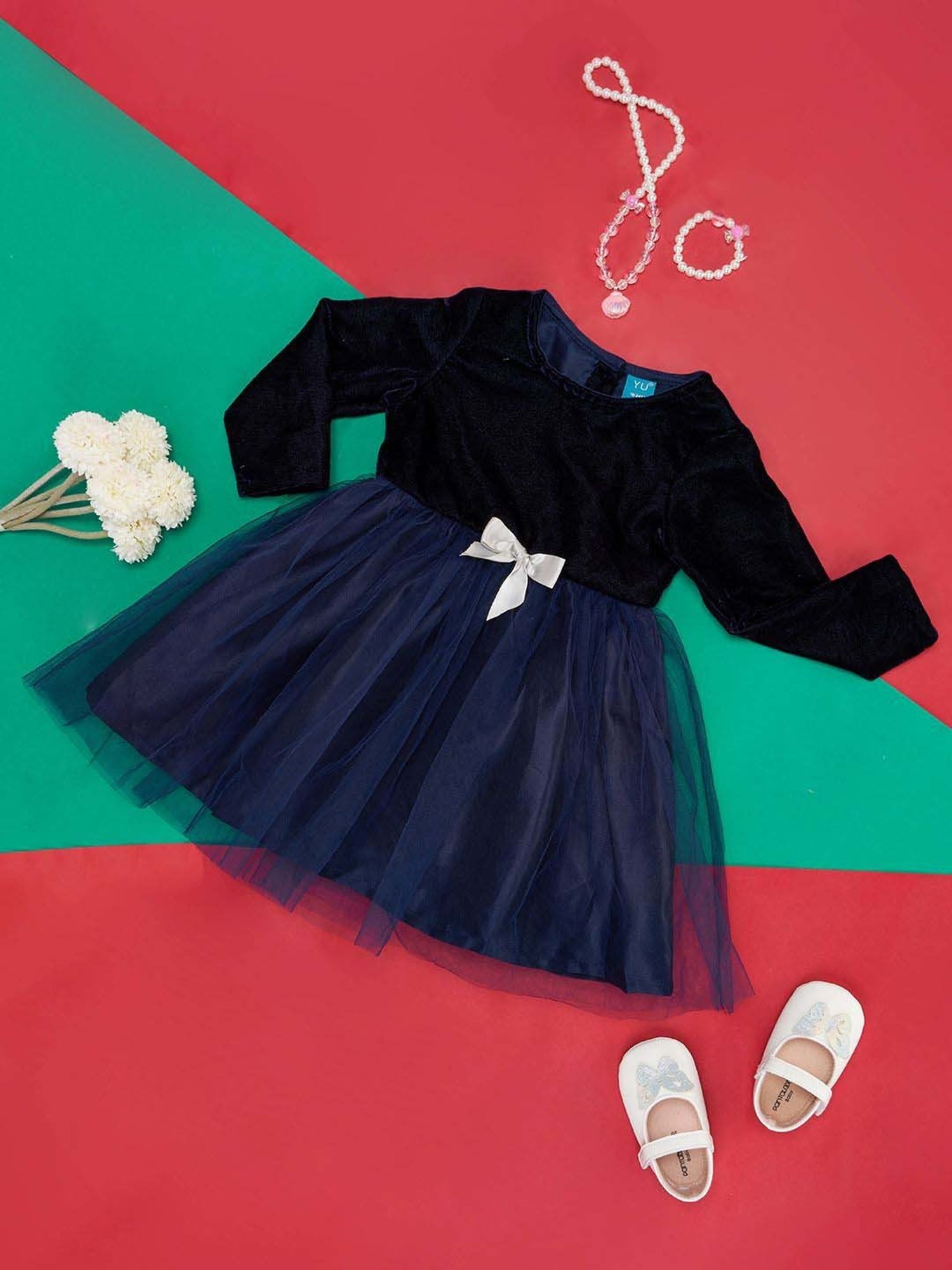 YU by Pantaloons Kids Navy Applique Full Sleeves Dress