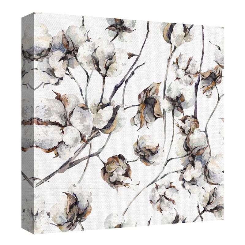 35"x35" Cotton Blossoms By Belle Maison Art On Canvas - Fine Art Canvas