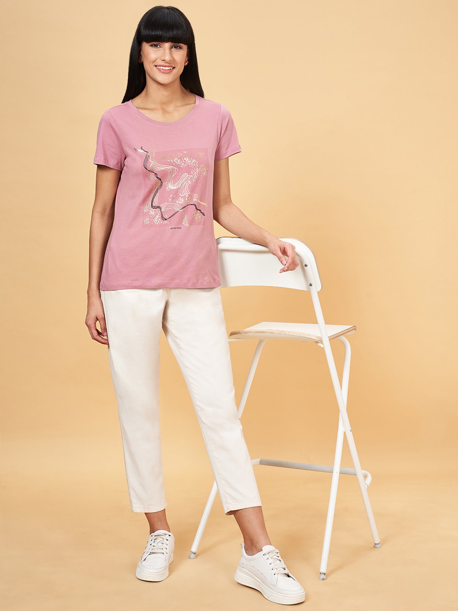 Honey by Pantaloons Pink Cotton Printed T-Shirt