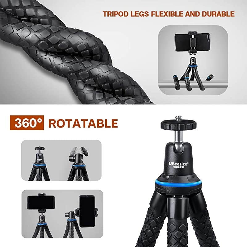 Flexible Cell Phone Tripod, Mini Travel Tripod Stand with Wireless Remote Shutter, Universal Adapter Compatible with iPhone, Android, GoPro, DSLR, Action Camera. (Blue)