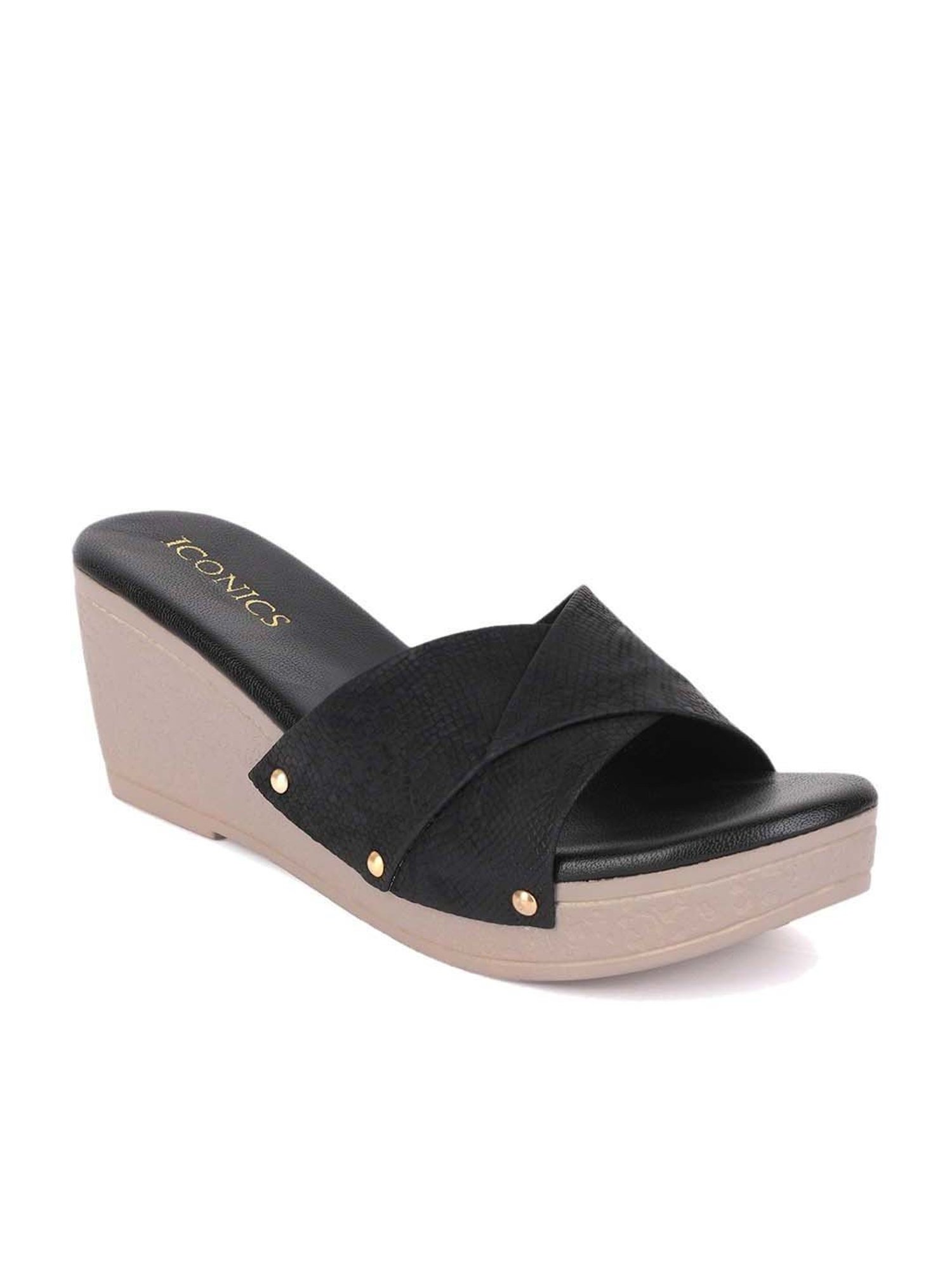 Iconics Women's Black Casual Wedges