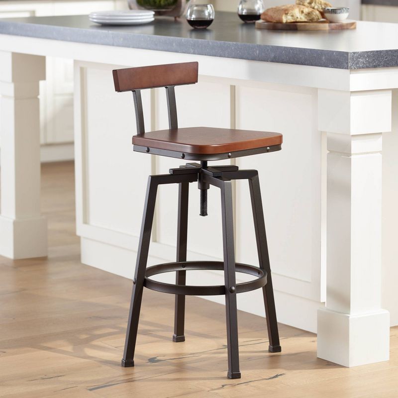 Elm Lane Roark Dark Wood and Bronze Adjustable Swivel Barstool