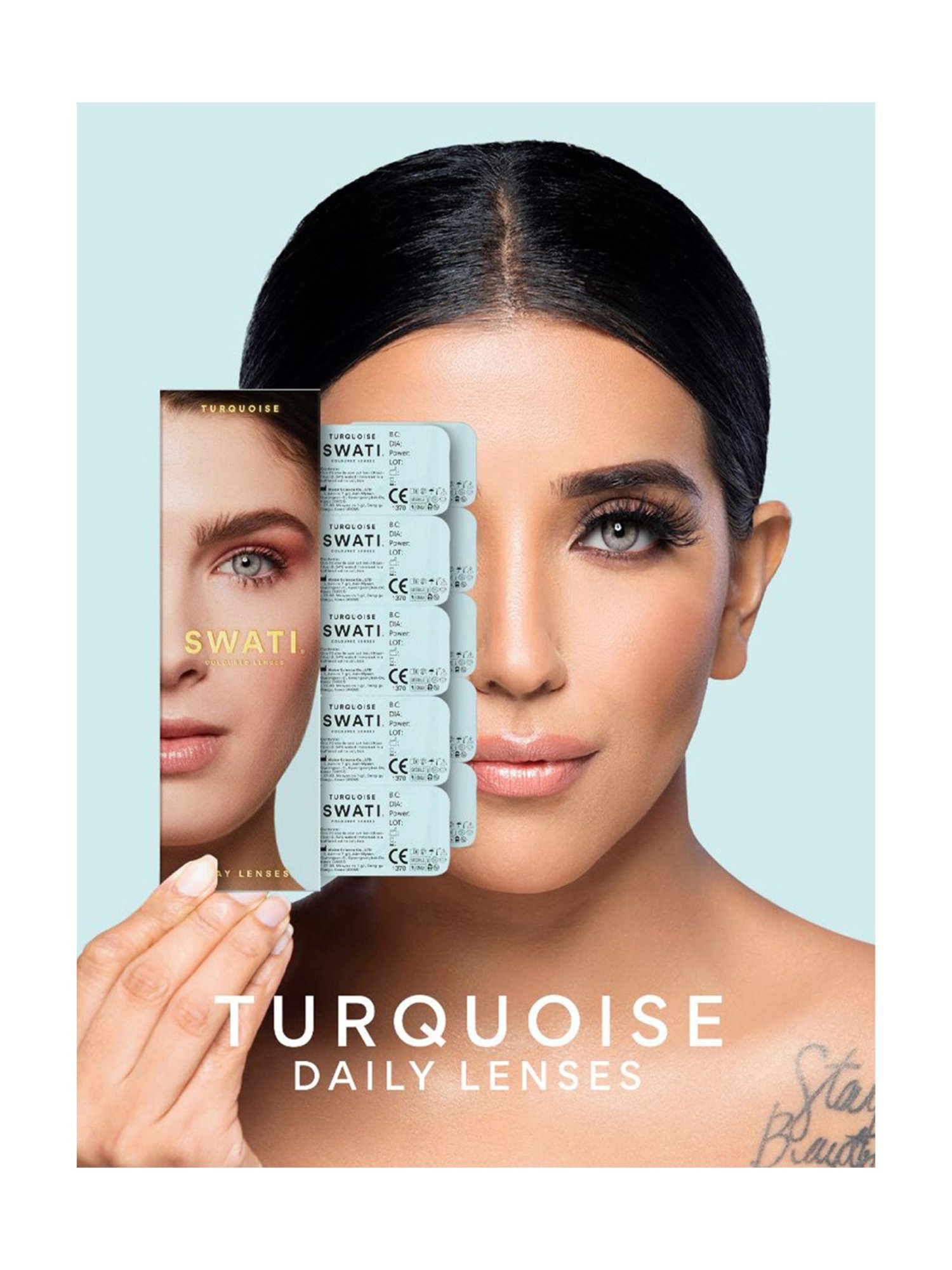 Swati Cosmetics Coloured Contact Lenses - Turquoise (1 Day, Power -5.5)