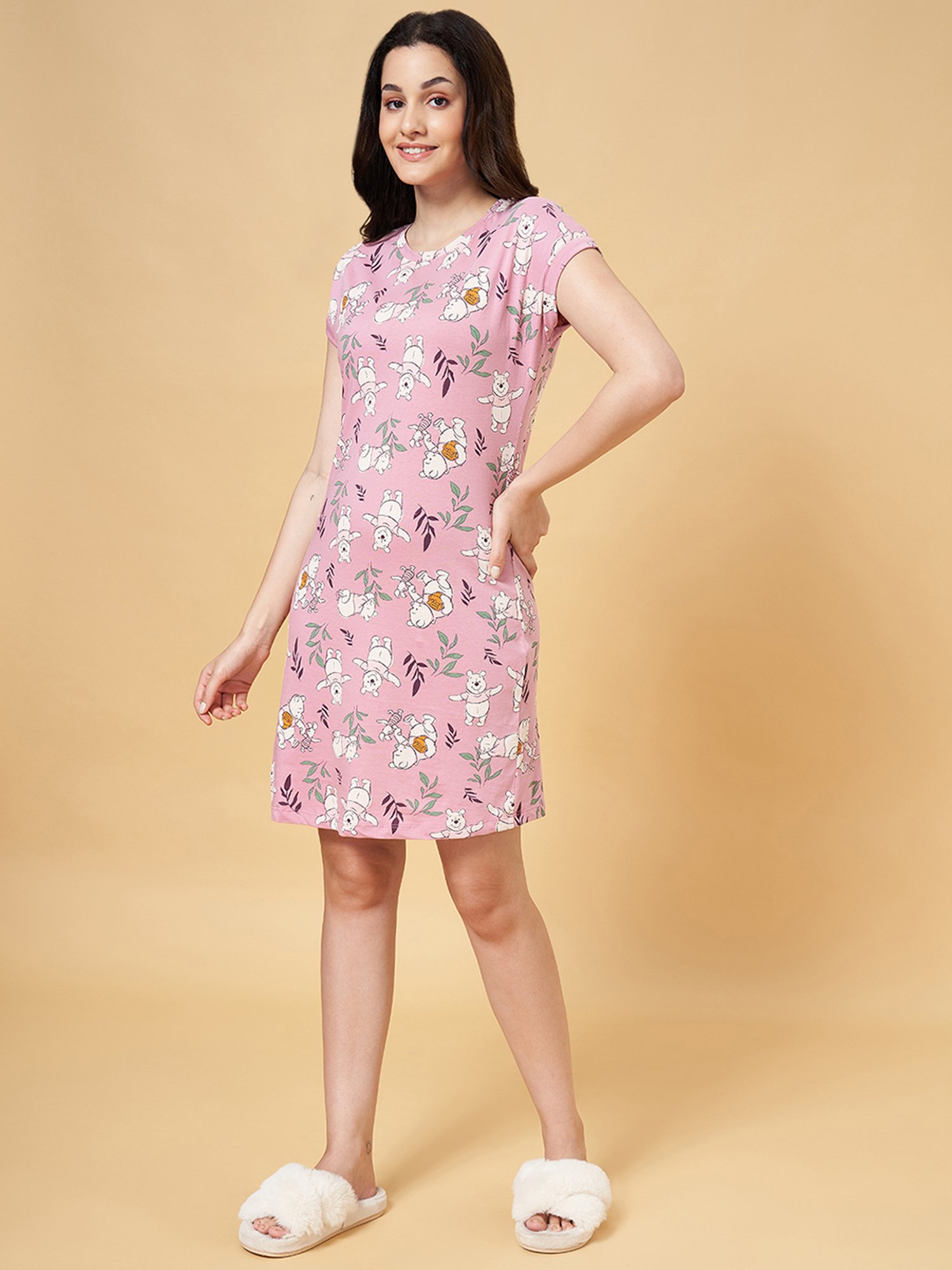 Dreamz by Pantaloons Pink Cotton Printed Sleep Tee